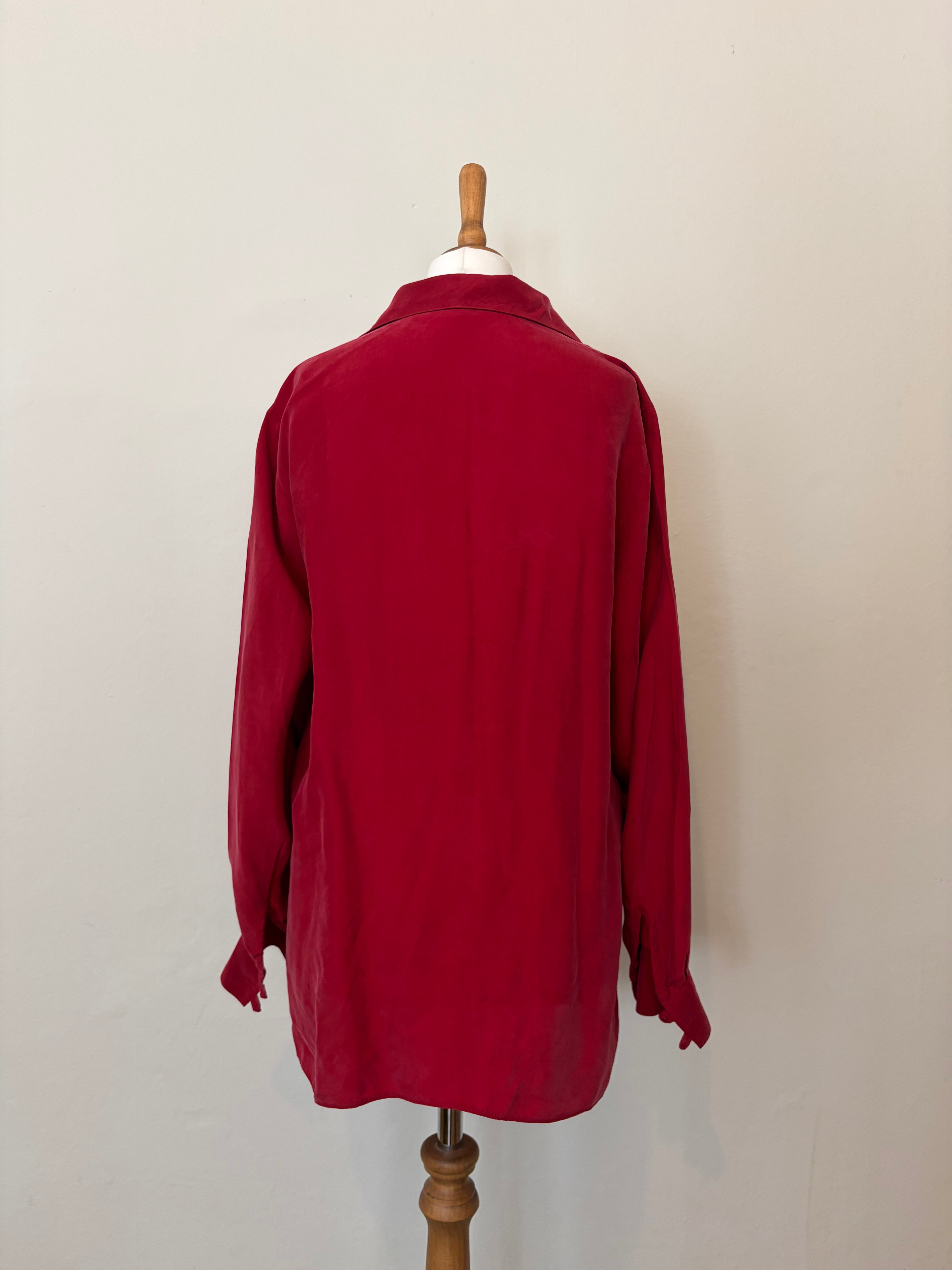 Red 100% cupro shirt with button detail