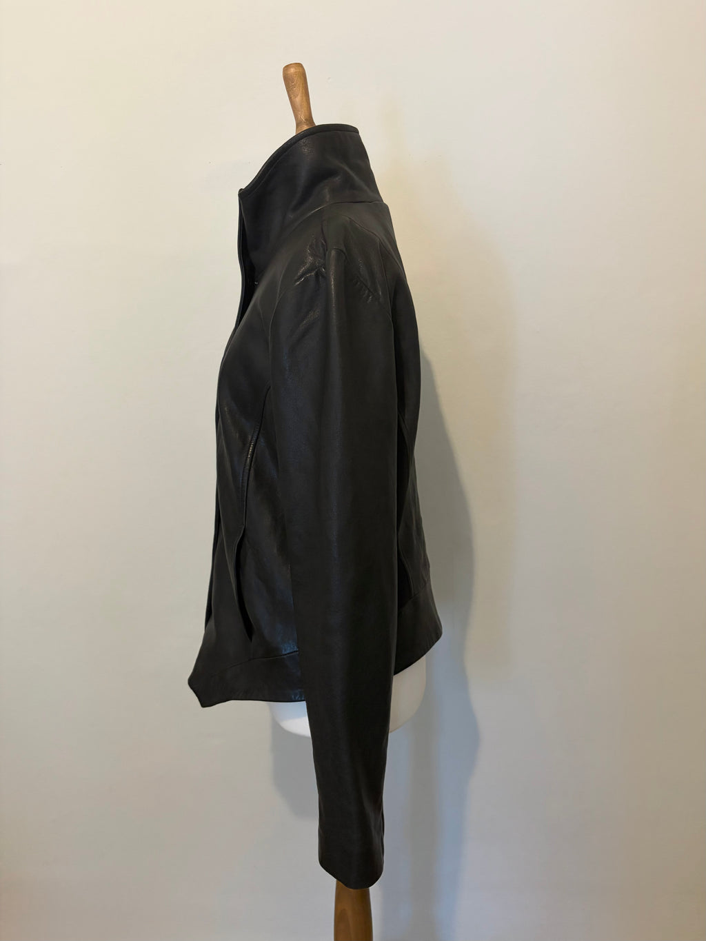 Leather funnel neck jacket