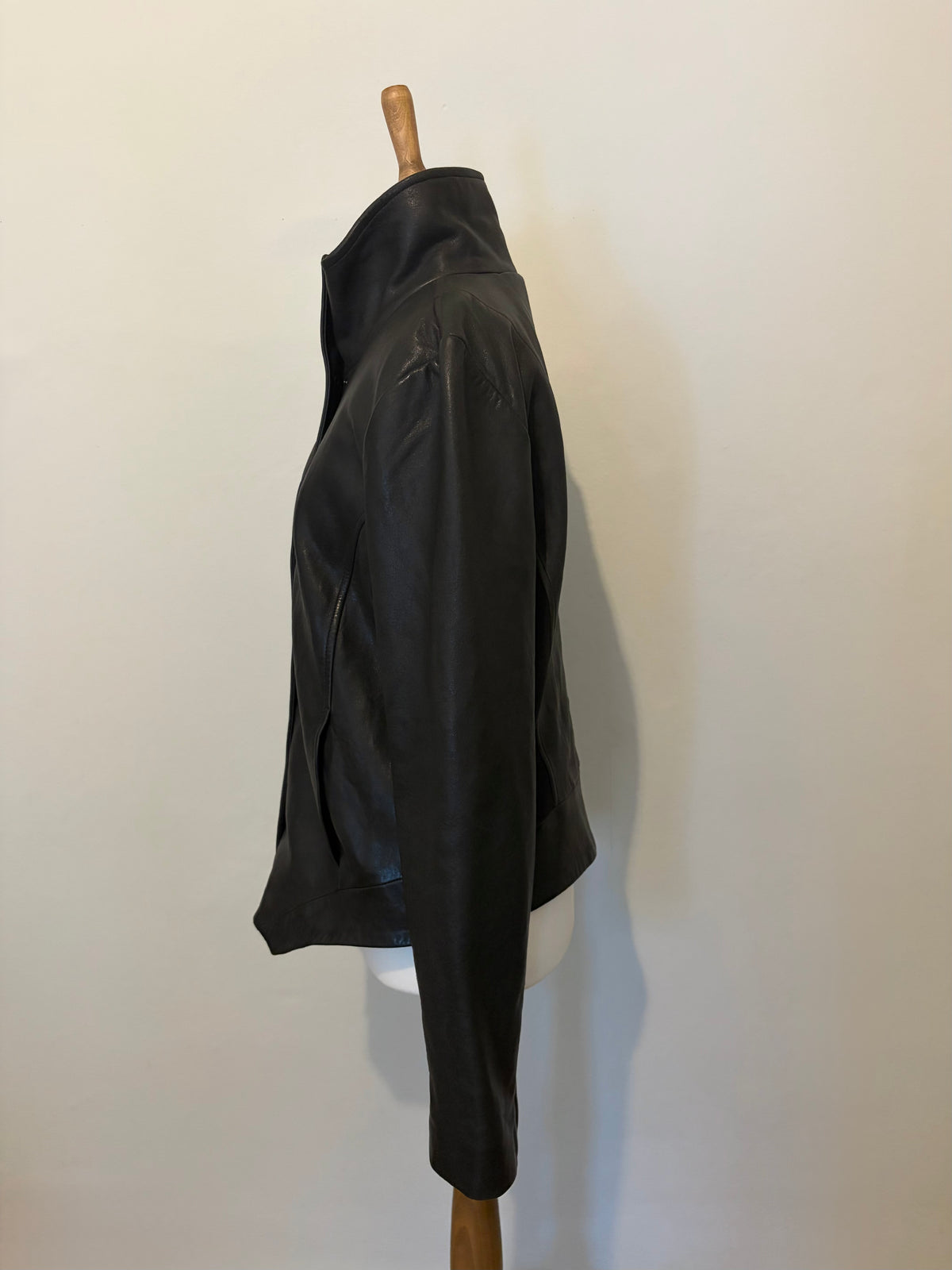 Leather funnel neck jacket