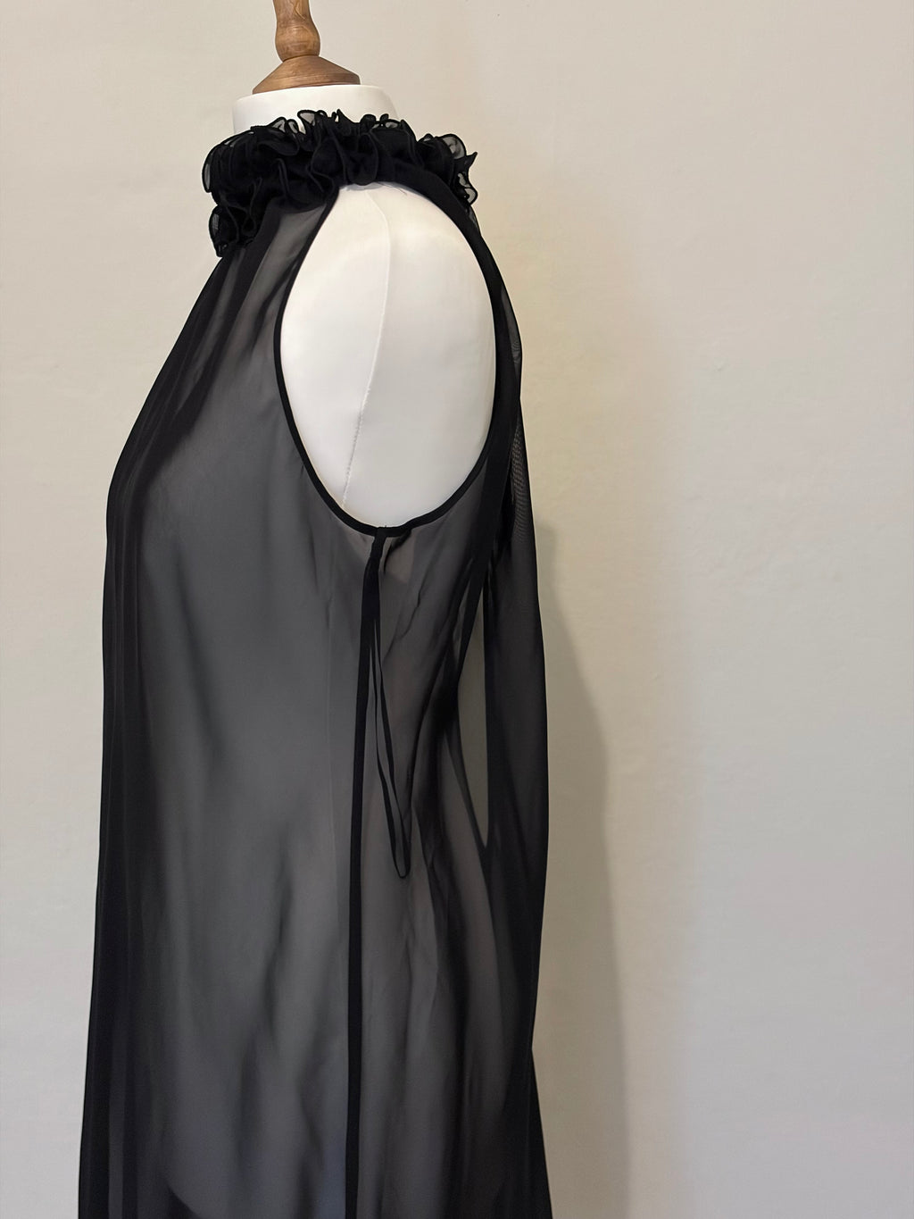 Sheer ruffle neckline dress