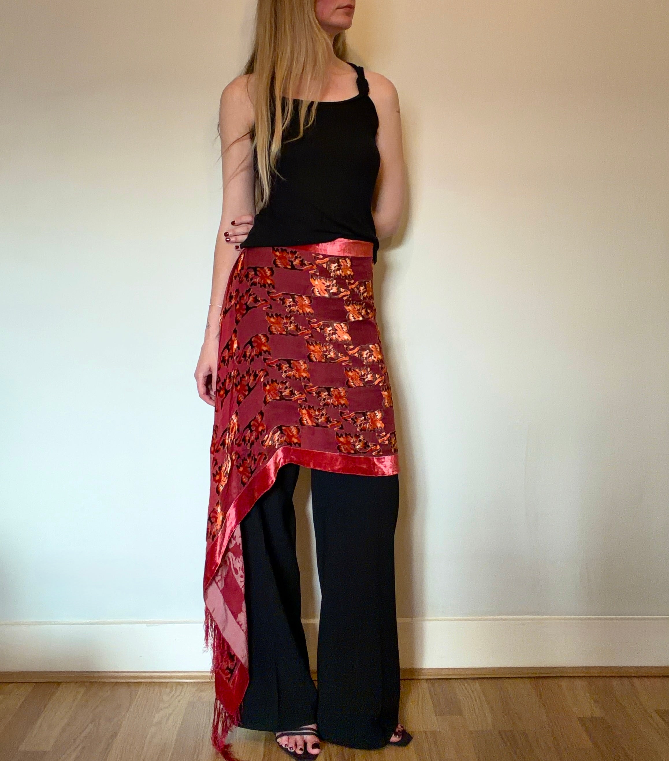Silk-blend velvet fringe scarf