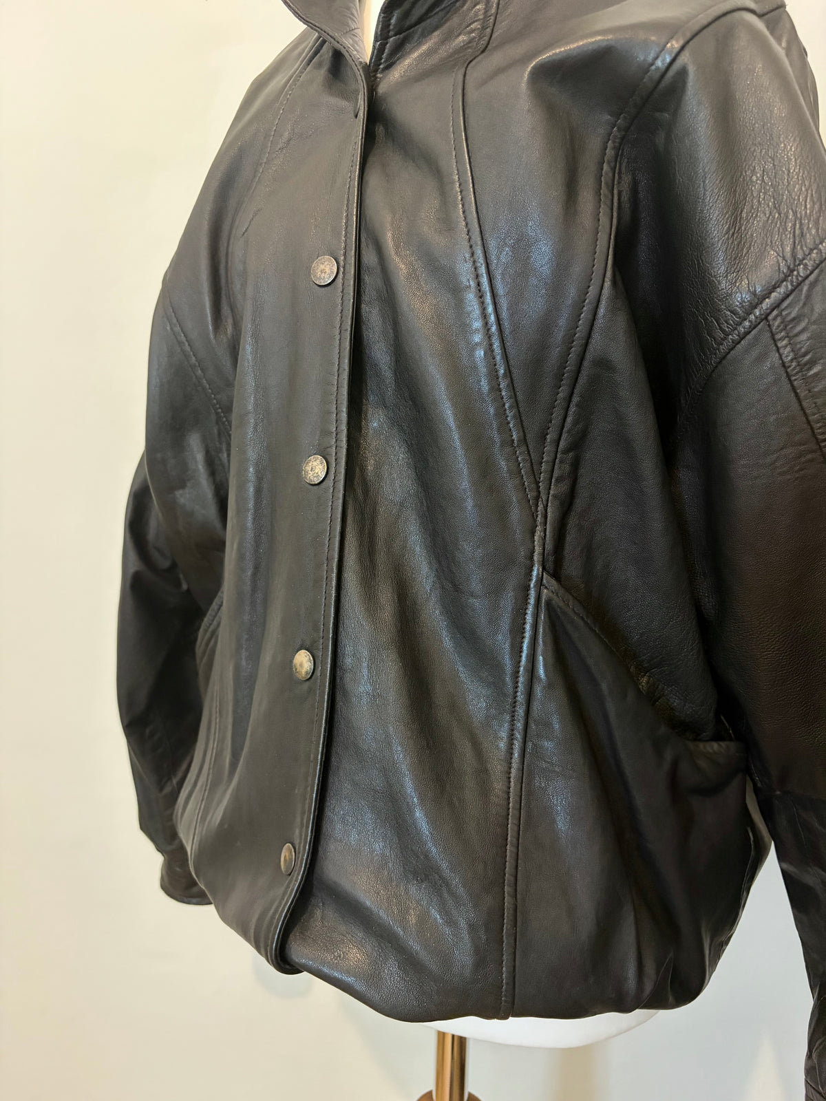 Black leather bomber jacket