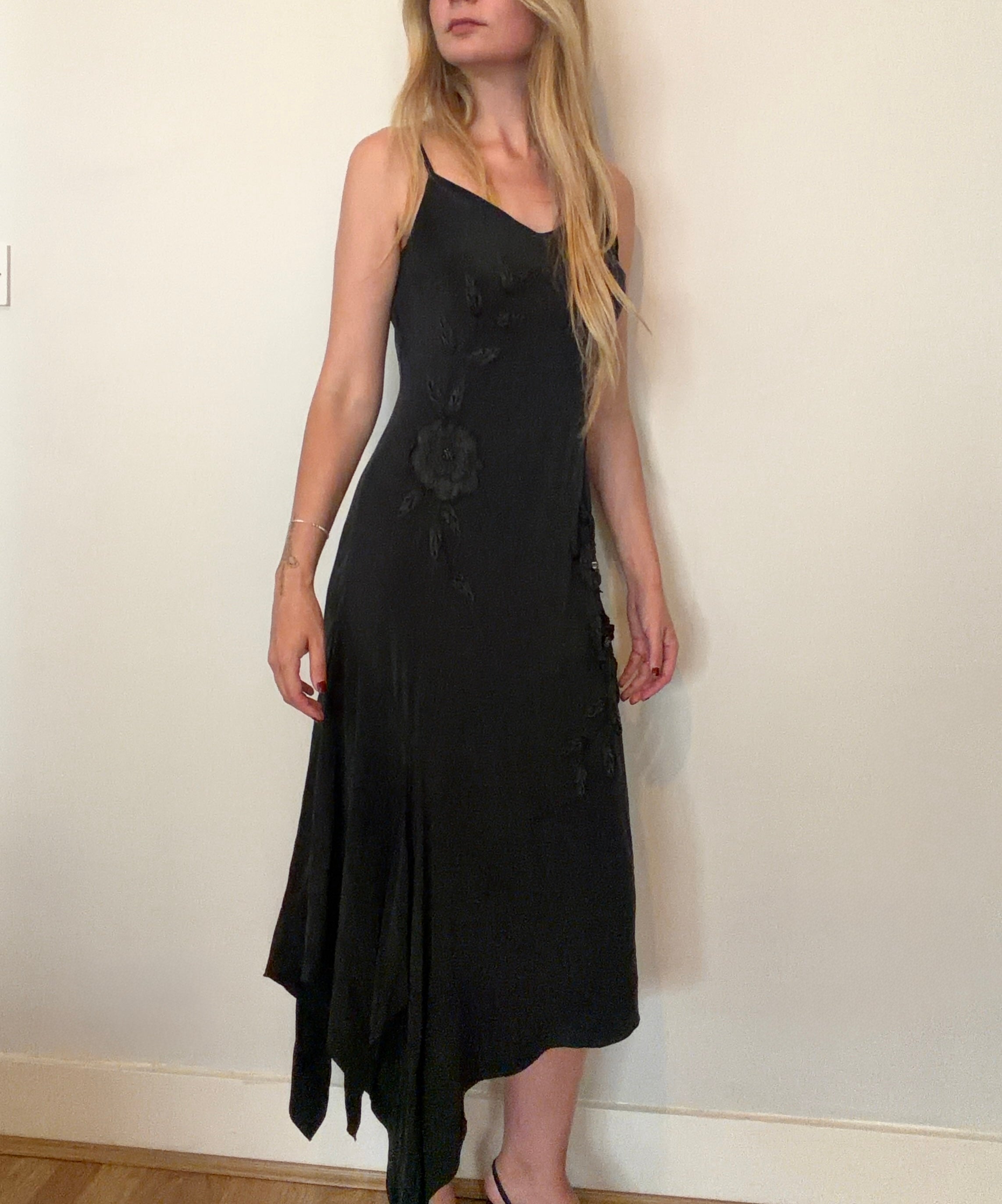 Cupro silk black cami dress with flowers