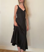 Black linen midi dress
