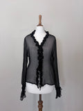 Black sheer top with ruffles