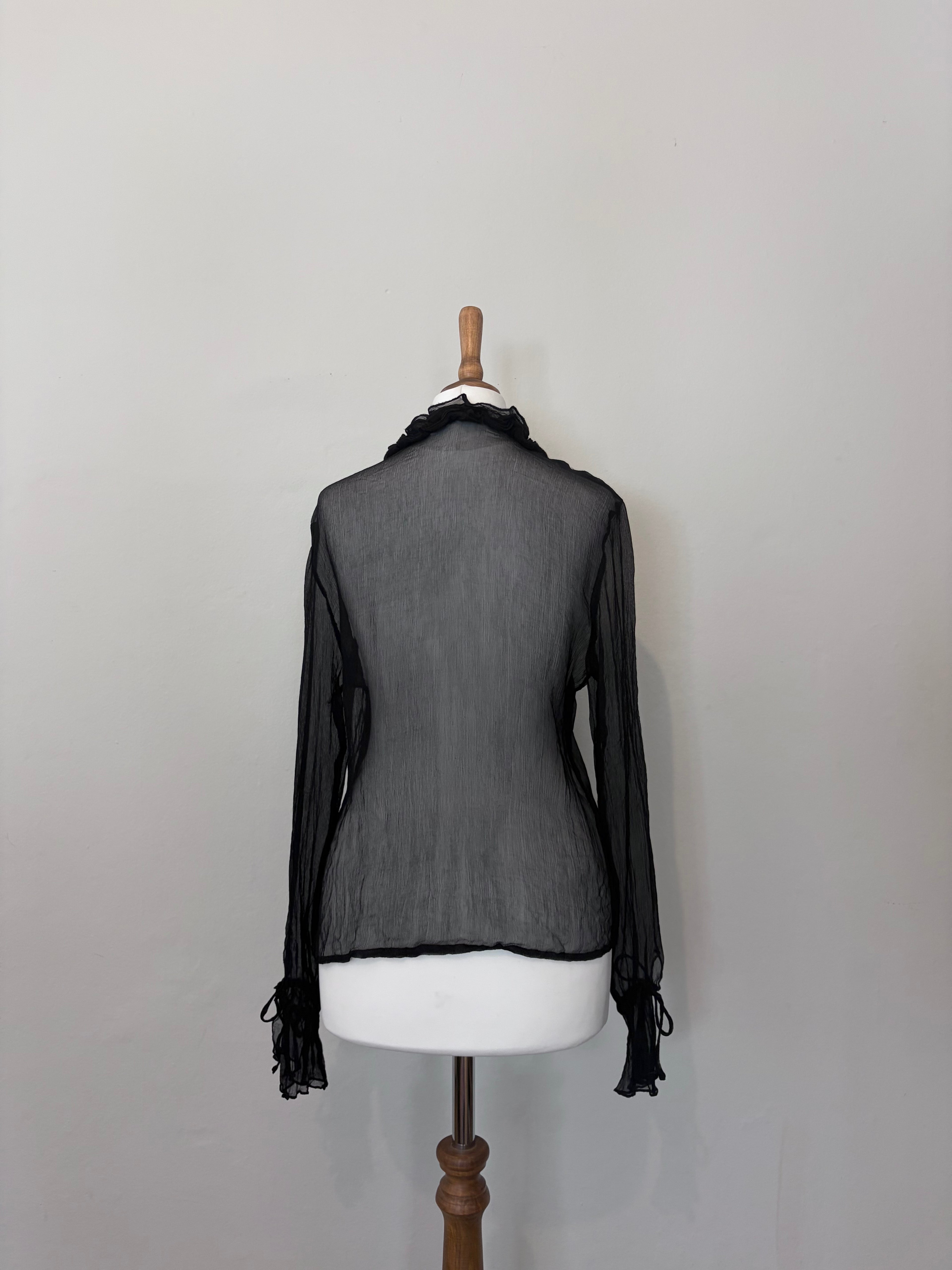 Black sheer top with ruffles