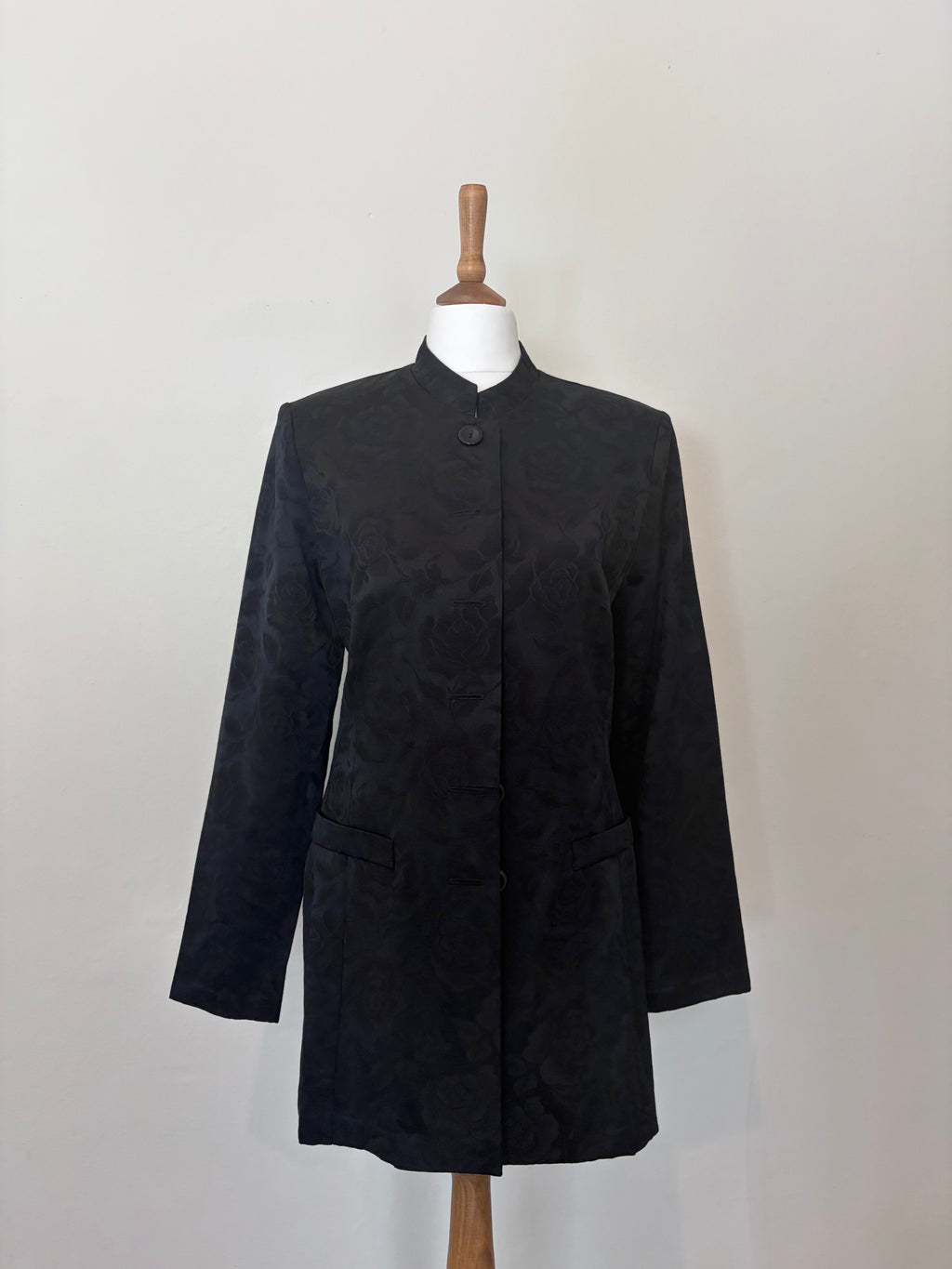 Black jacquard rose print jacket