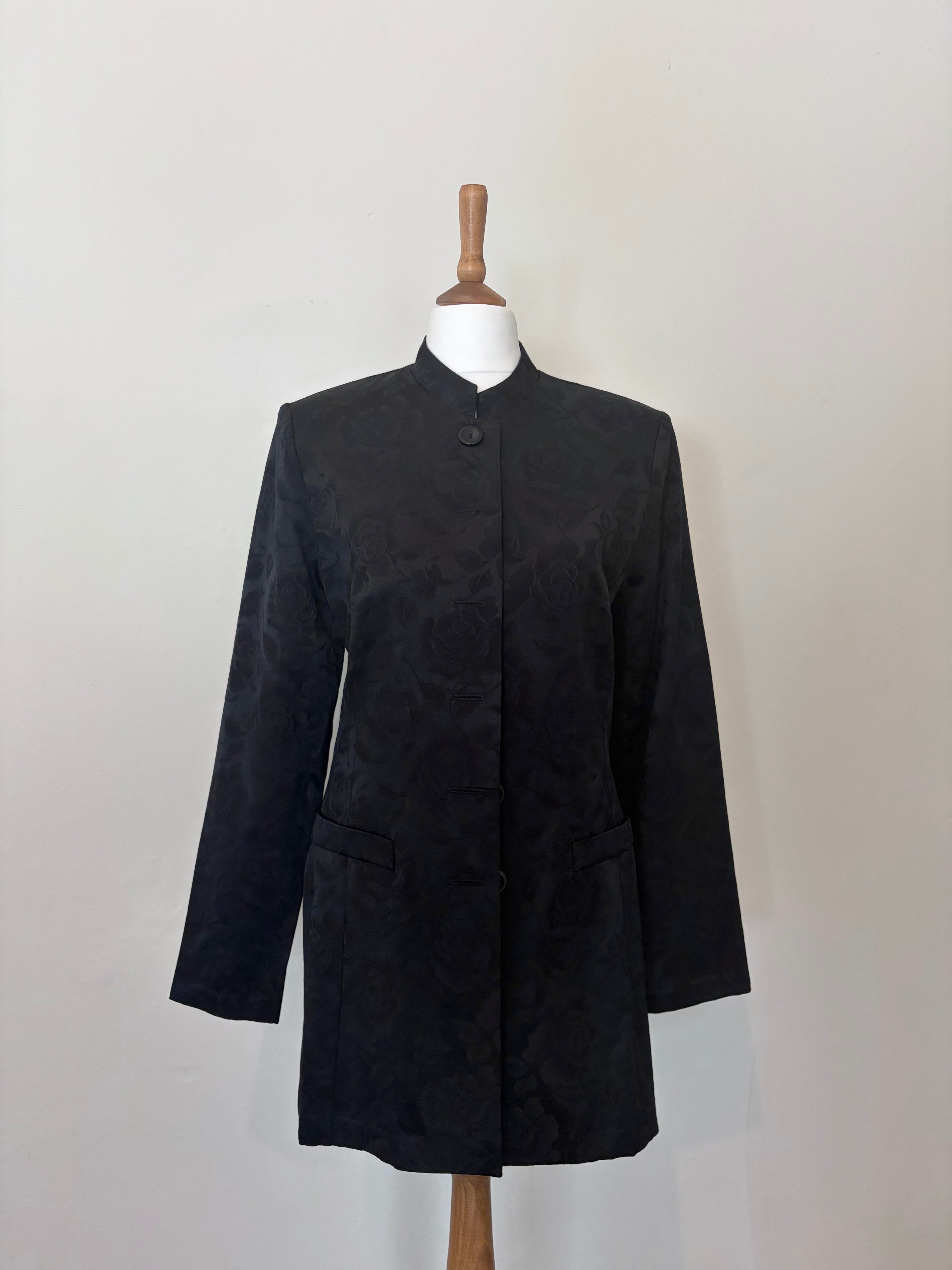 Black jacquard rose print jacket