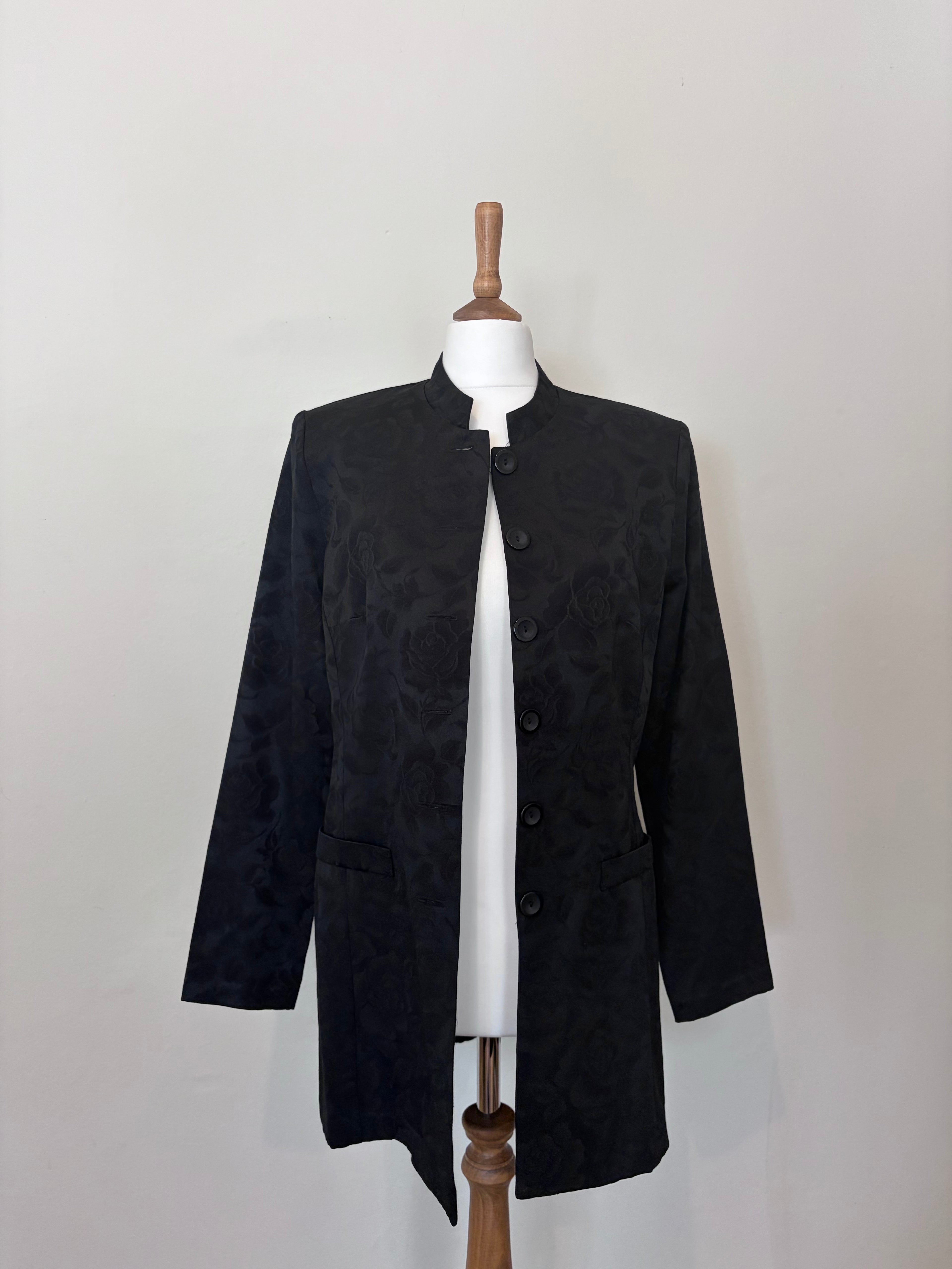 Black jacquard rose print jacket