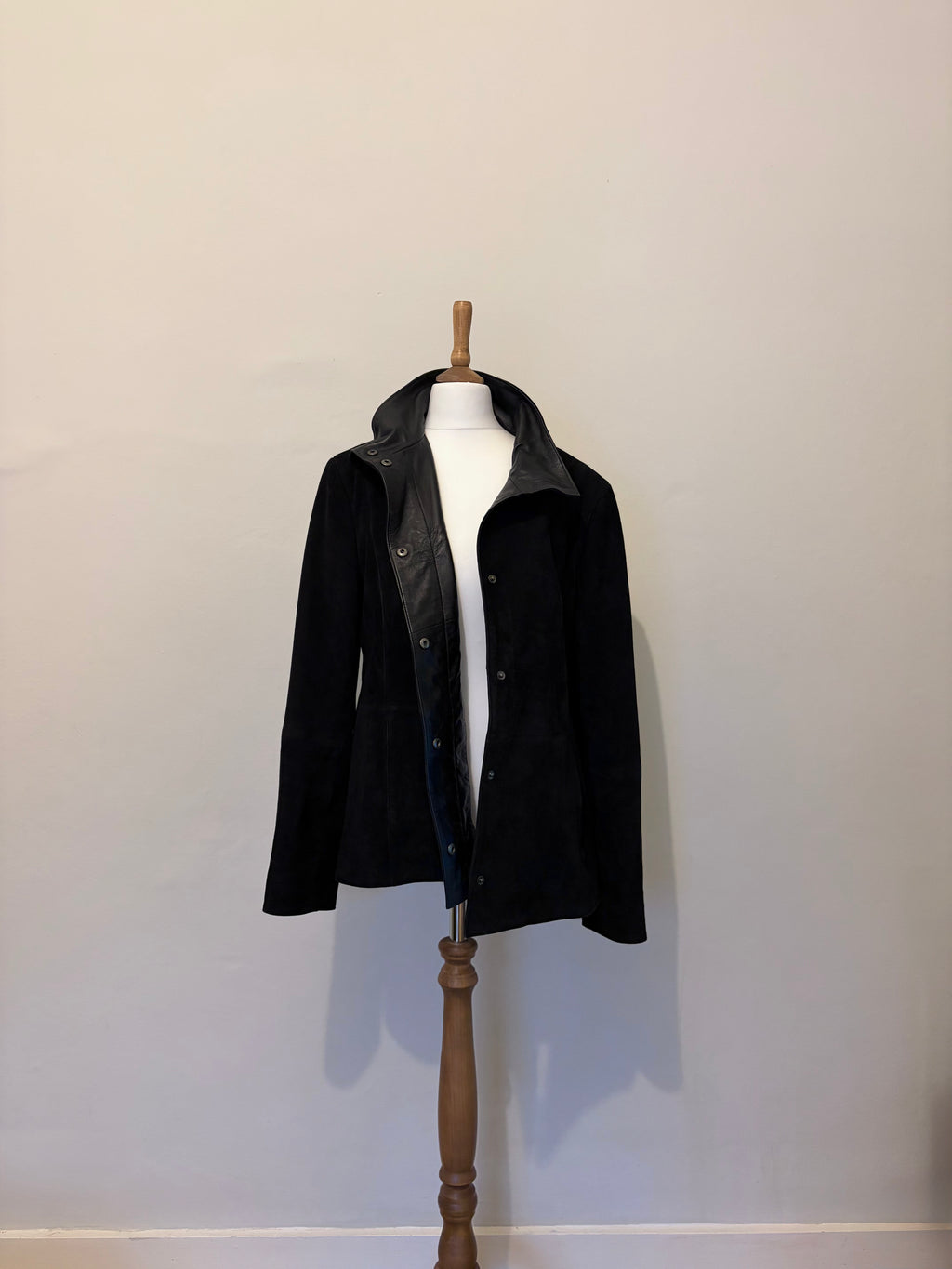 Black suede funnel neck jacket