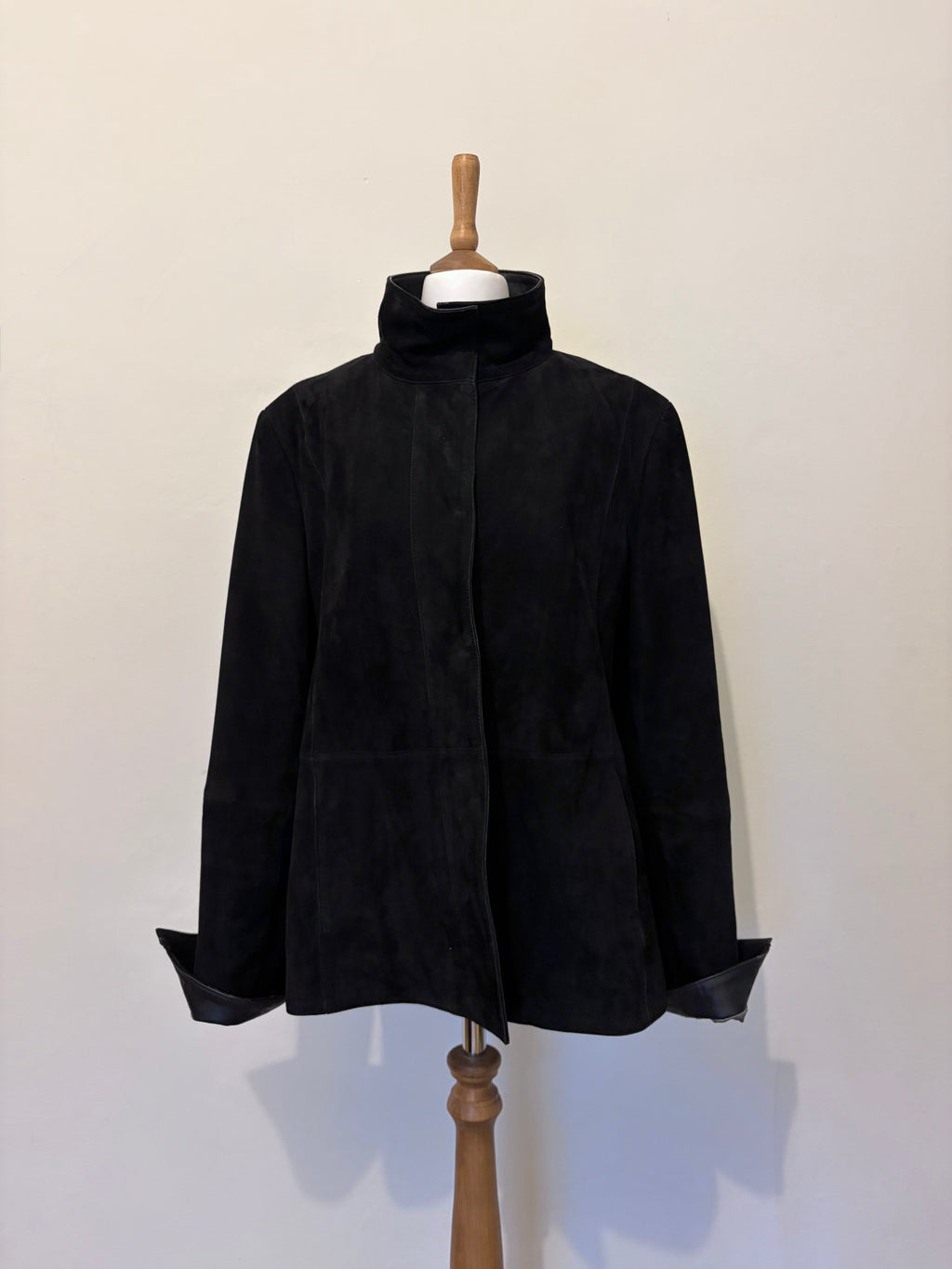 Black suede funnel neck jacket