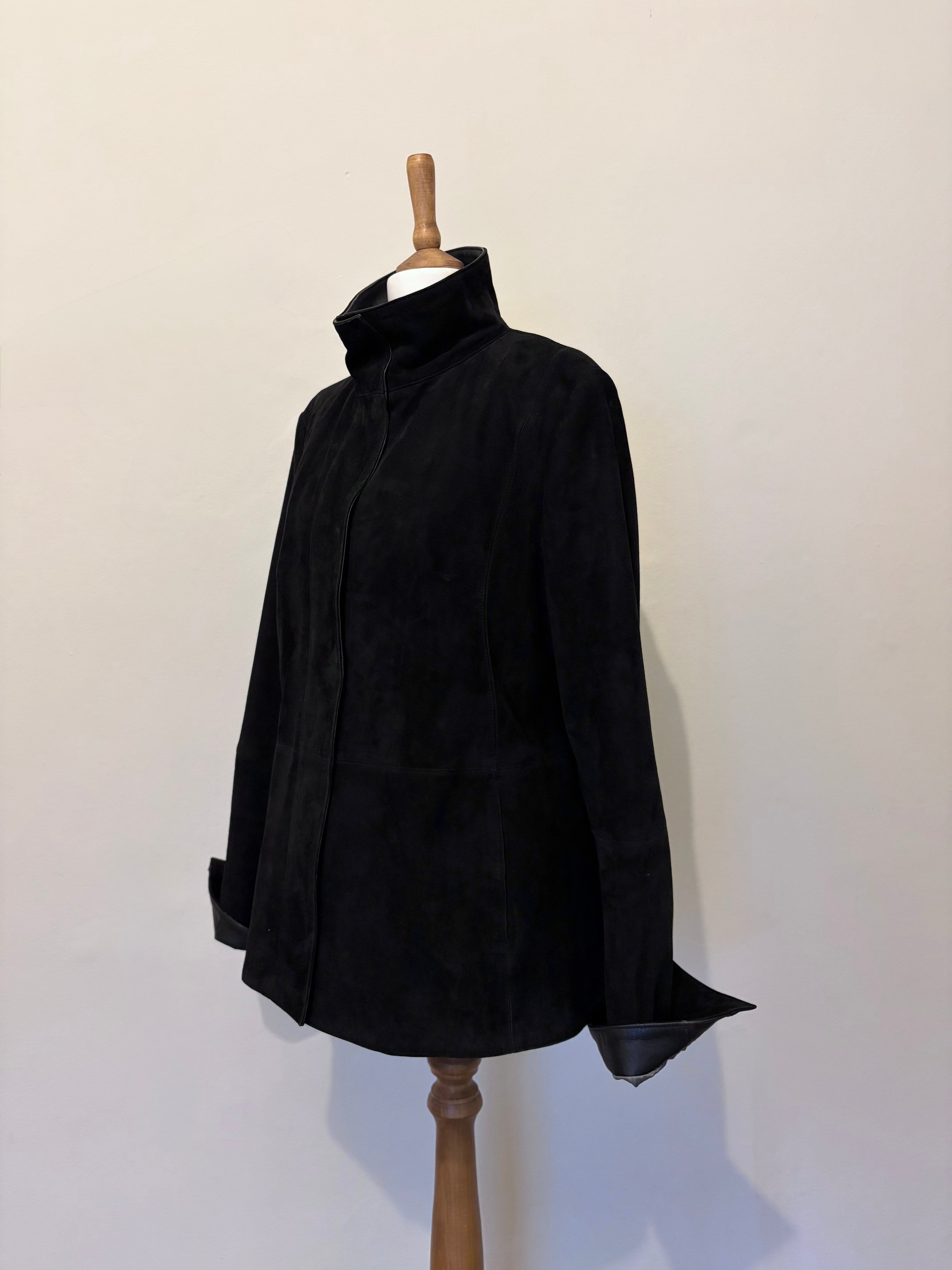 Black suede funnel neck jacket