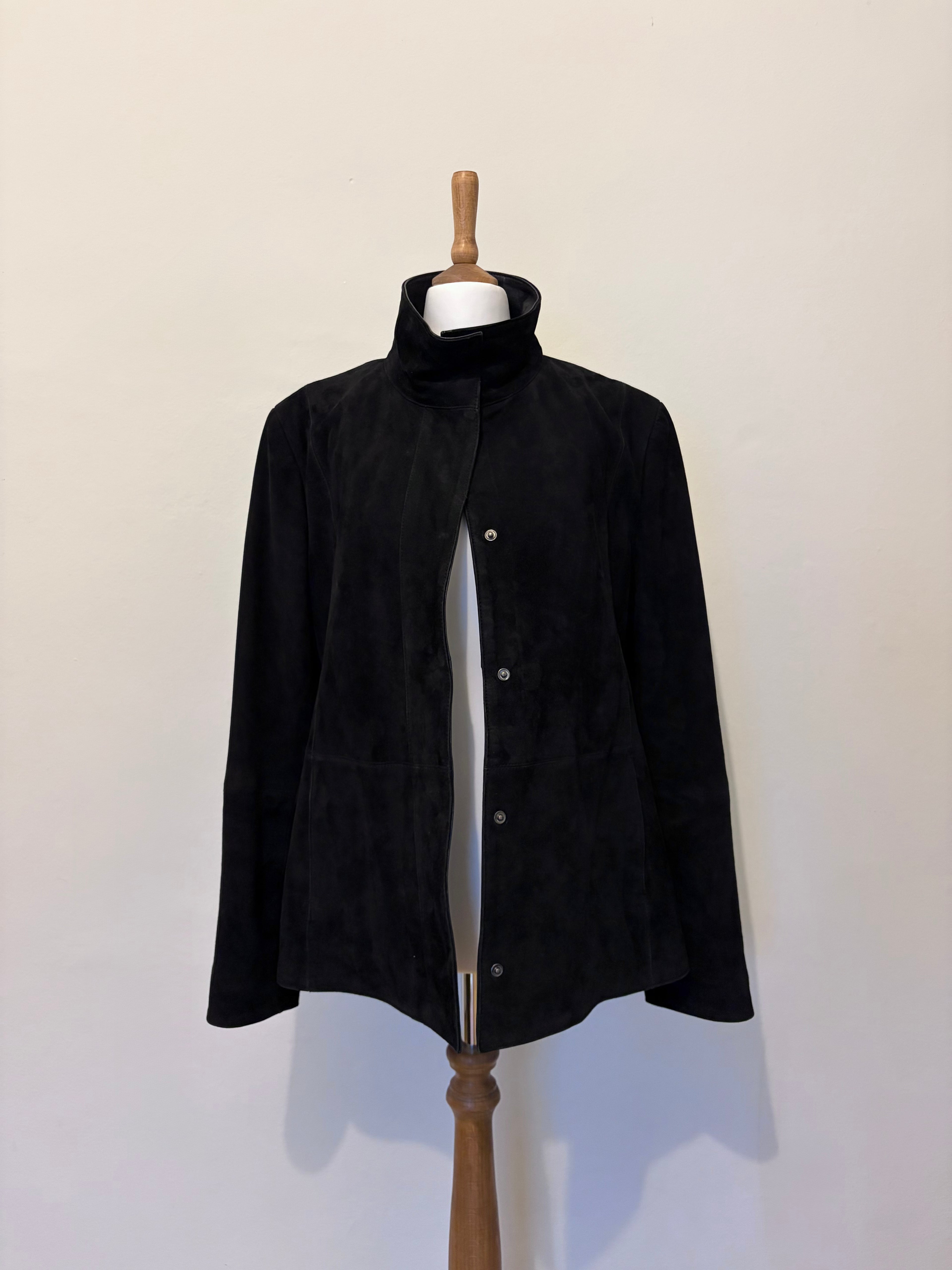 Black suede funnel neck jacket