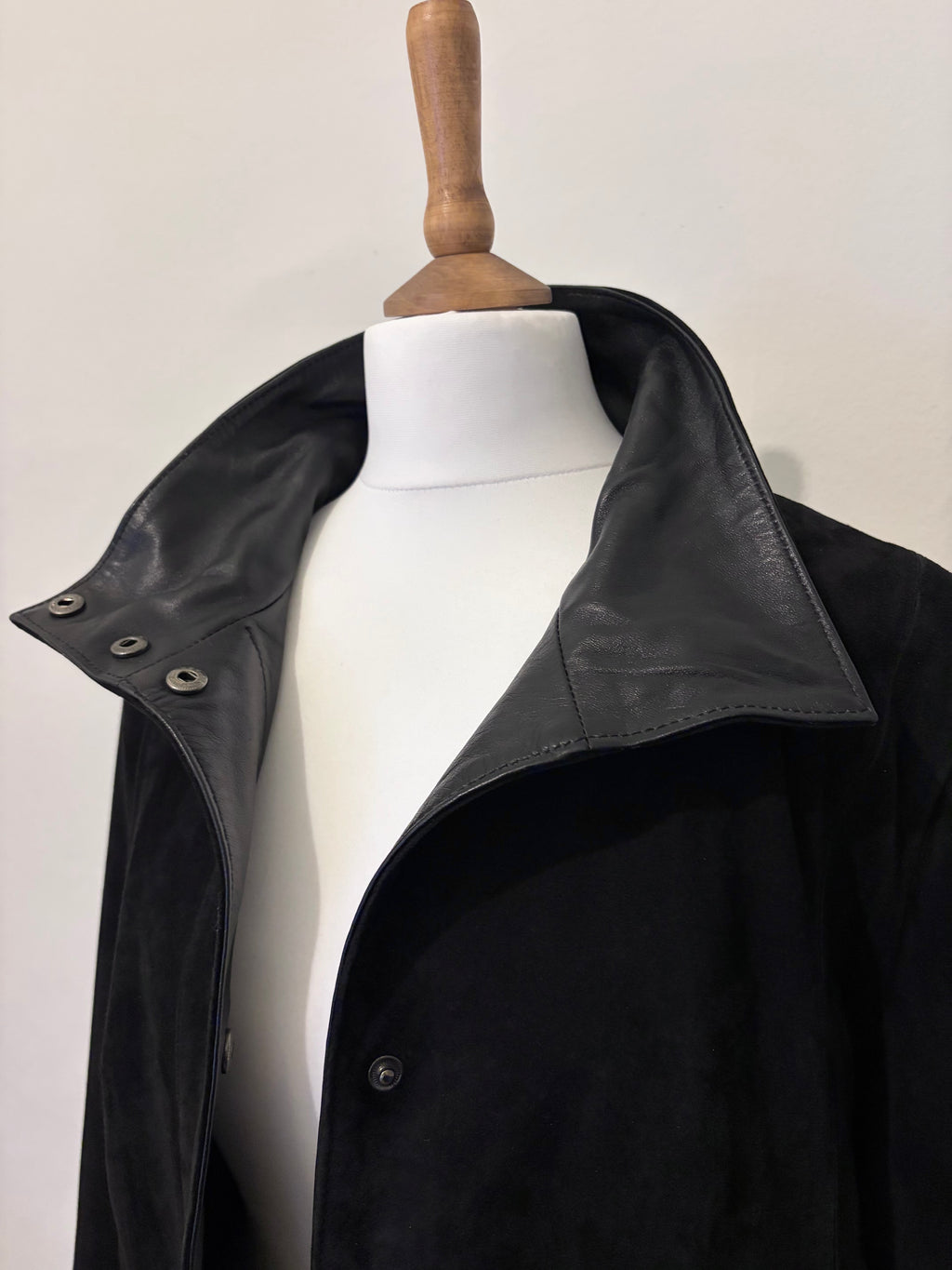 Black suede funnel neck jacket