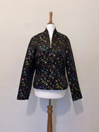 Floral print black jacket with button detail