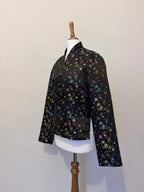 Floral print black jacket with button detail