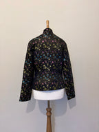 Floral print black jacket with button detail