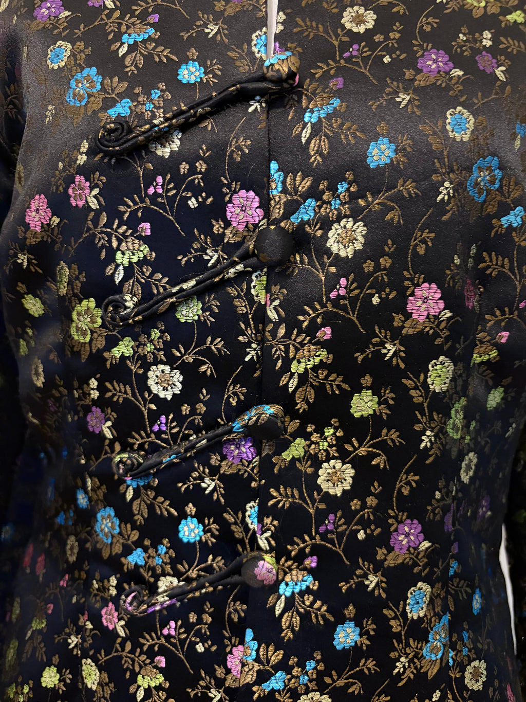 Floral print black jacket with button detail