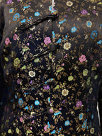 Floral print black jacket with button detail