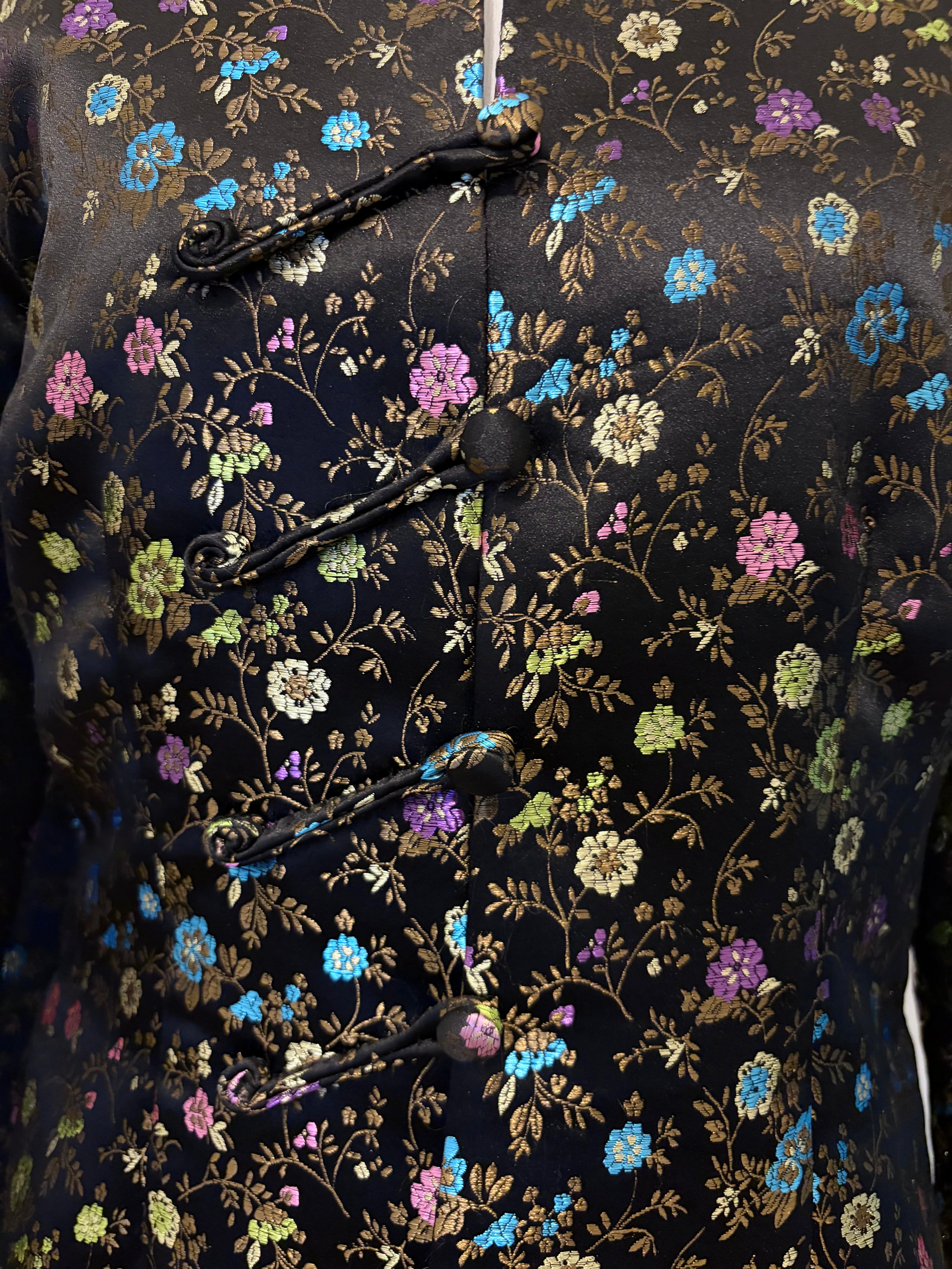 Floral print black jacket with button detail