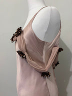 Blush satin dress with sequin flowers