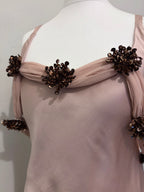 Blush satin dress with sequin flowers