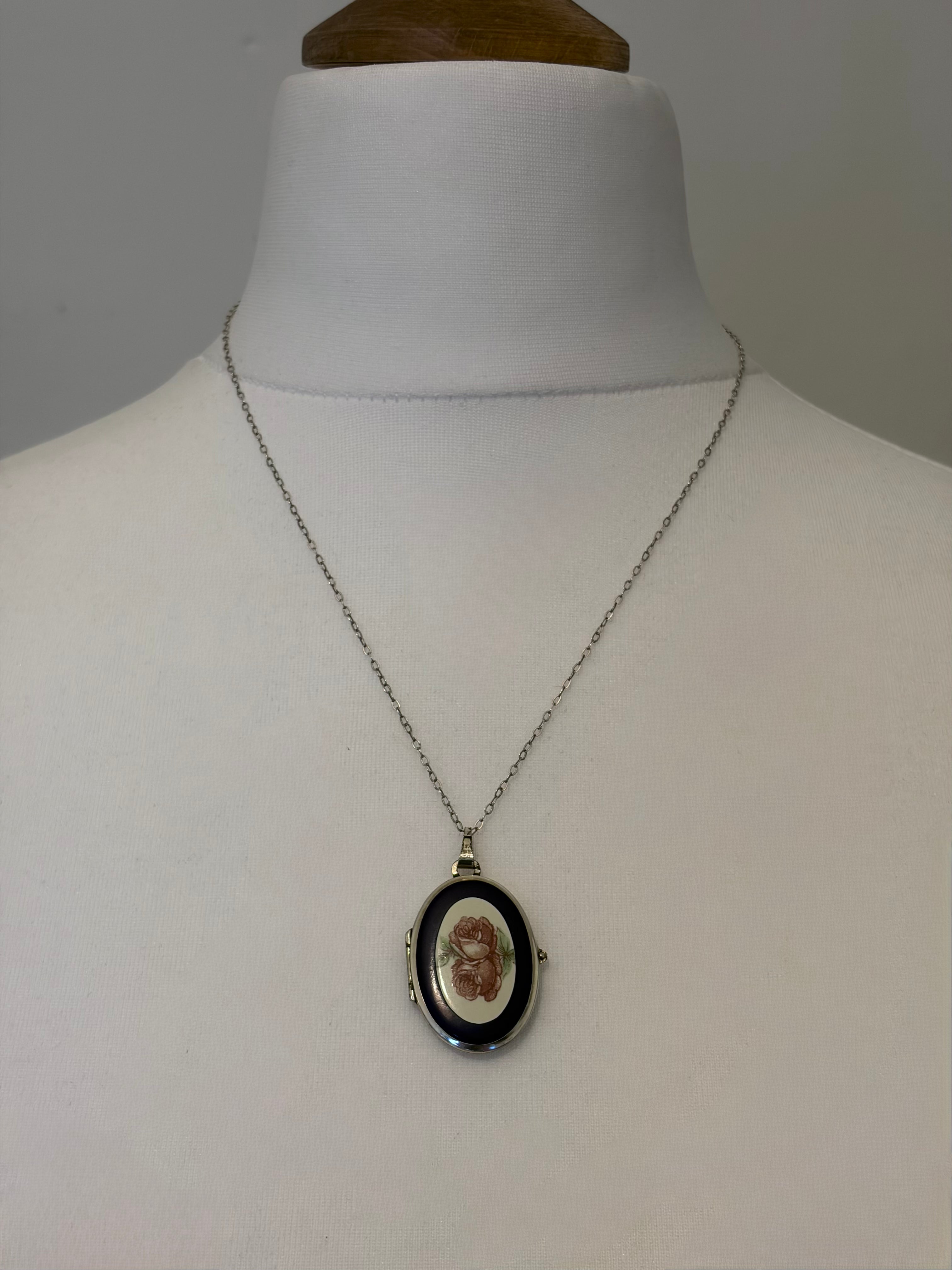 Antique silver locket necklace