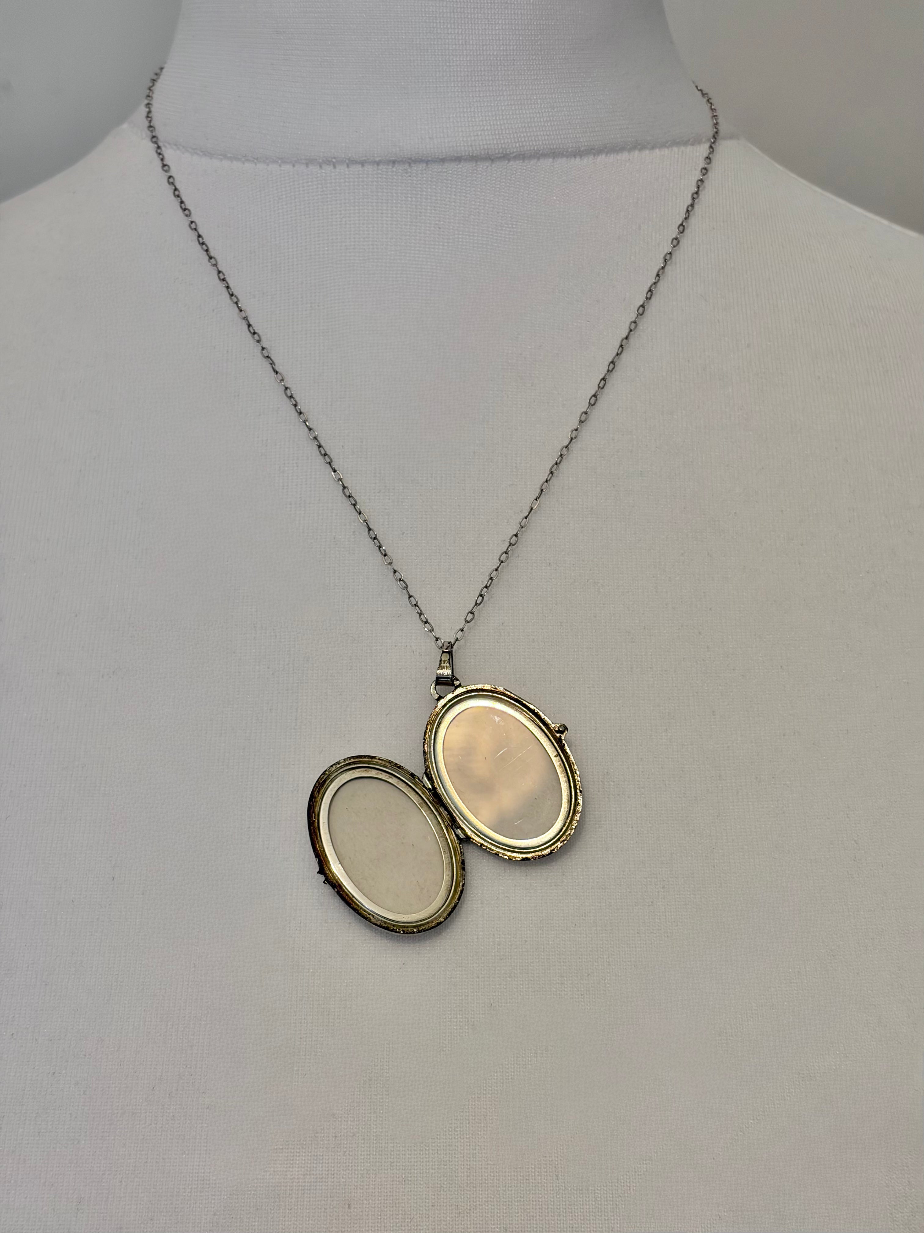 Antique silver locket necklace
