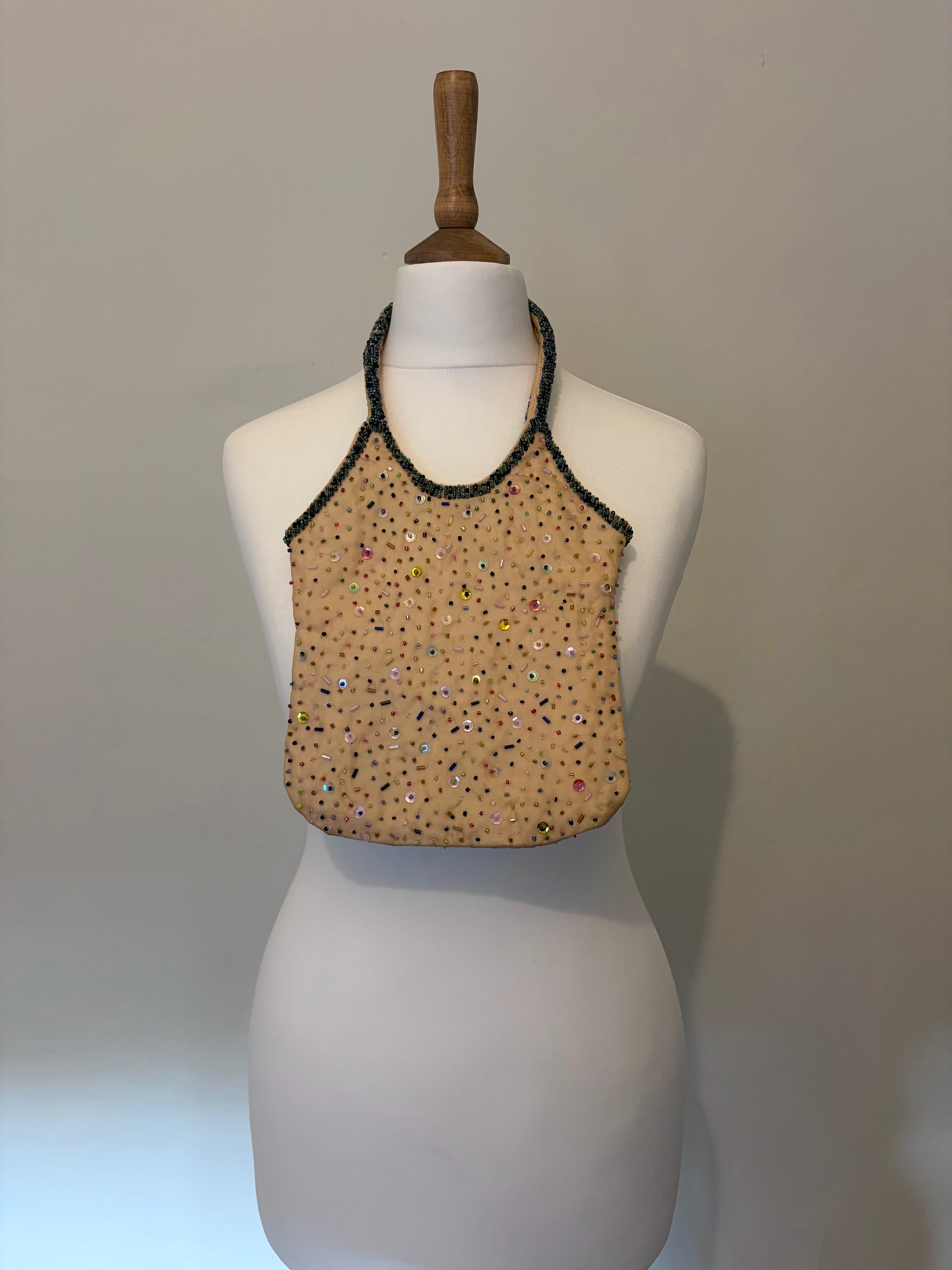 Yellow bead and sequin embellished bag