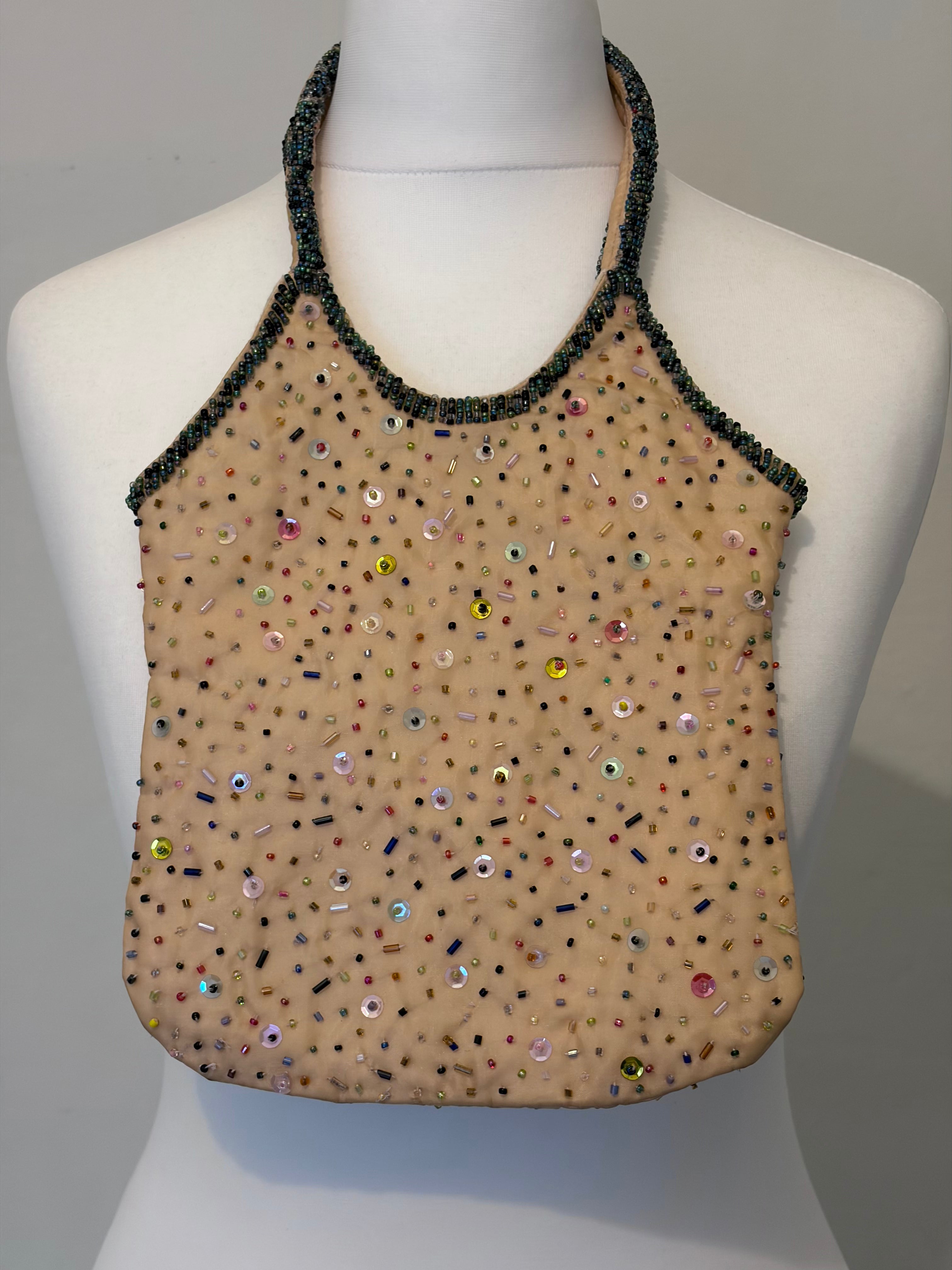Yellow bead and sequin embellished bag