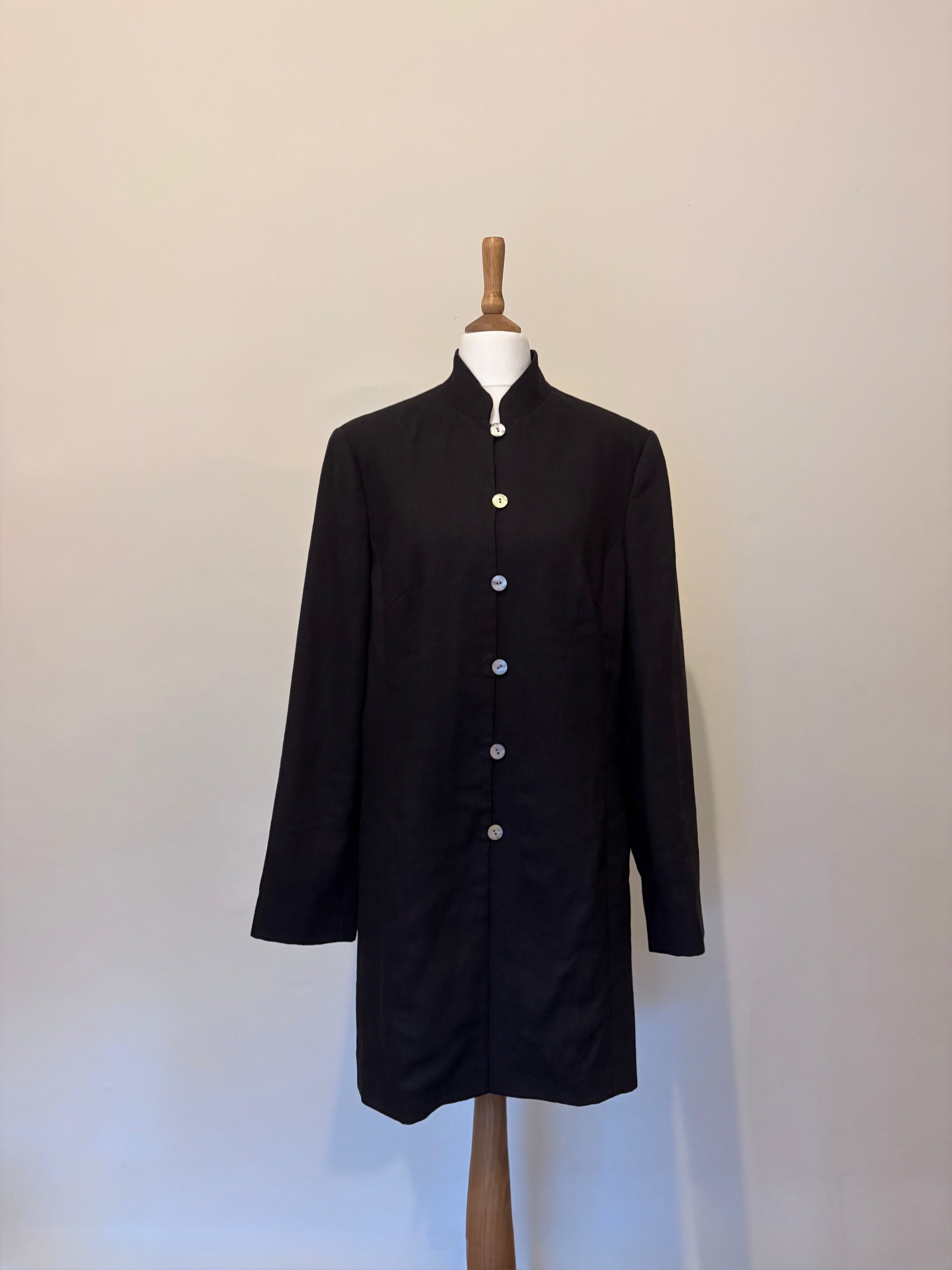Black linen jacket with pearl buttons