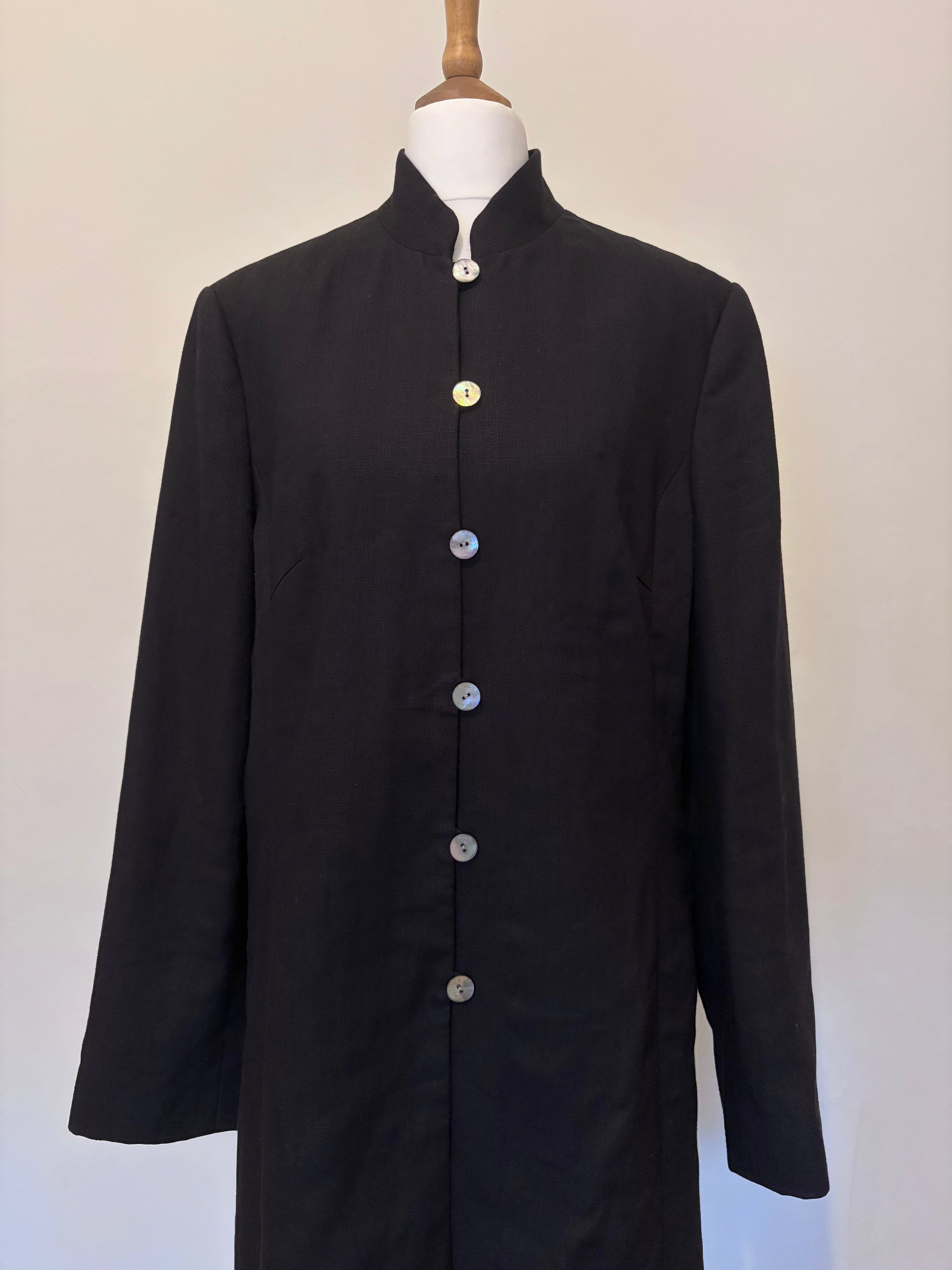 Black linen jacket with pearl buttons