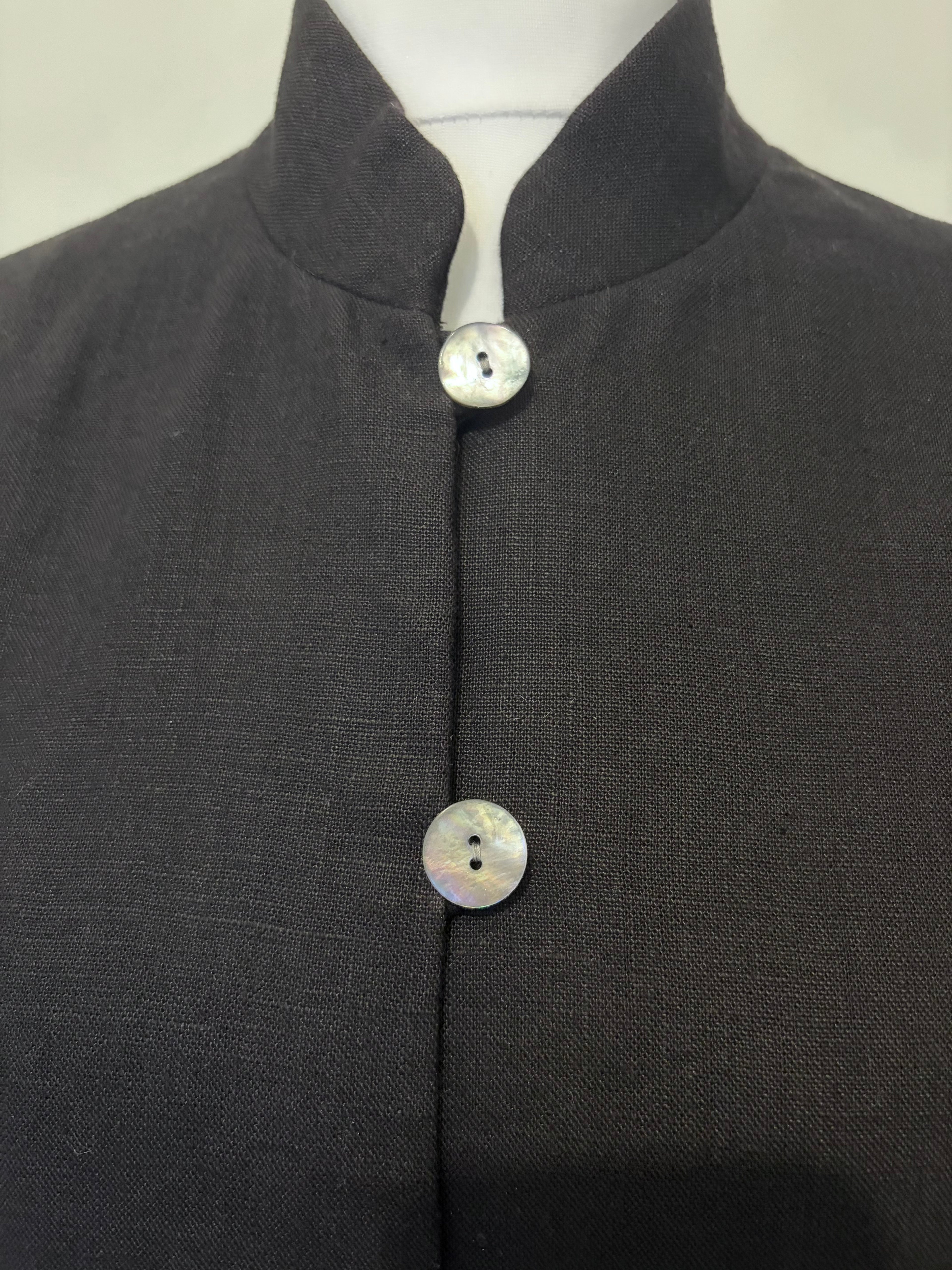 Black linen jacket with pearl buttons