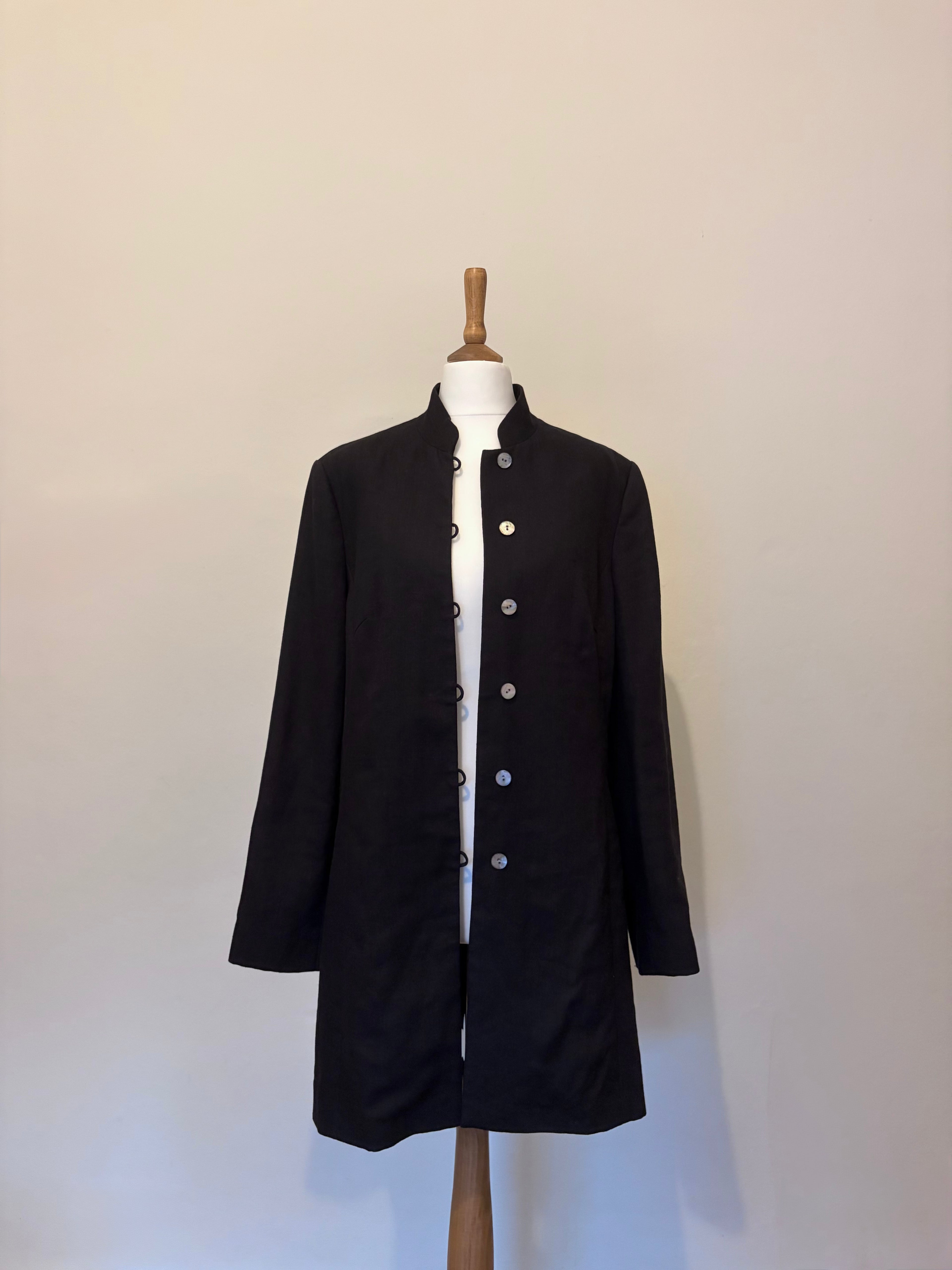 Black linen jacket with pearl buttons