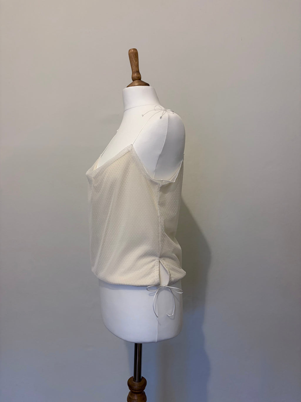 White polka dot tie top
