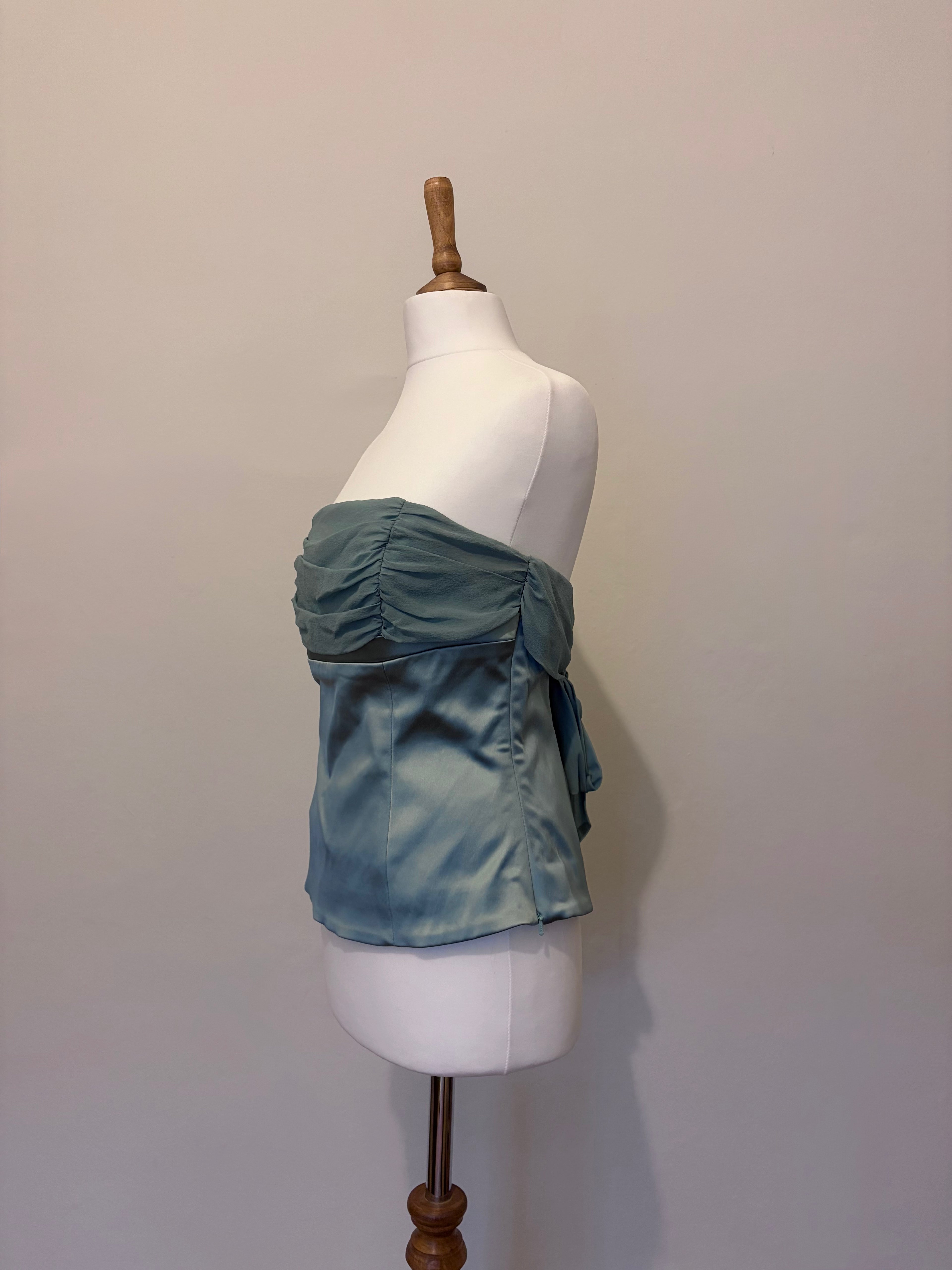 Teal satin bow ribbon corset top