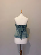 Teal satin bow ribbon corset top