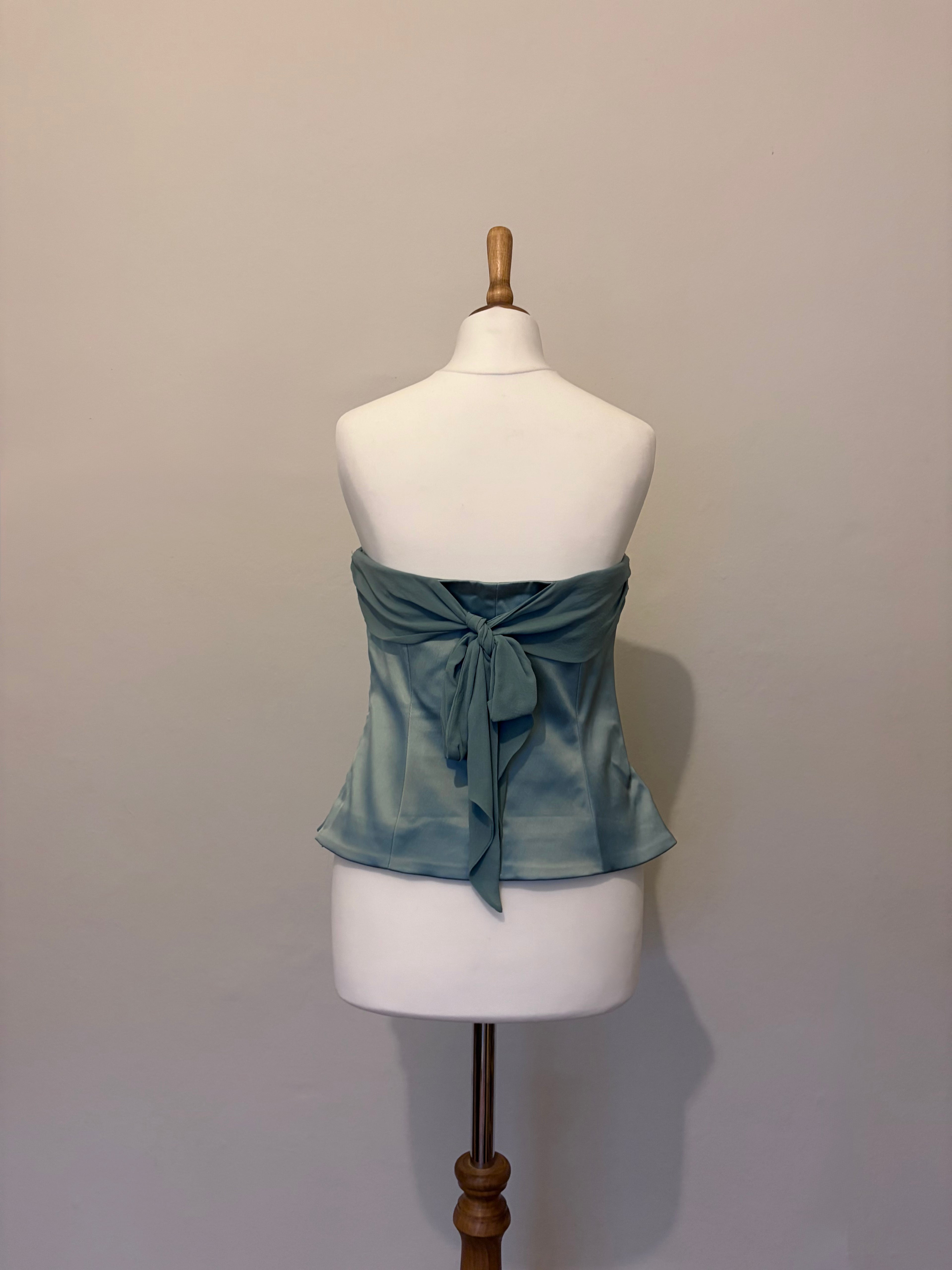 Teal satin bow ribbon corset top