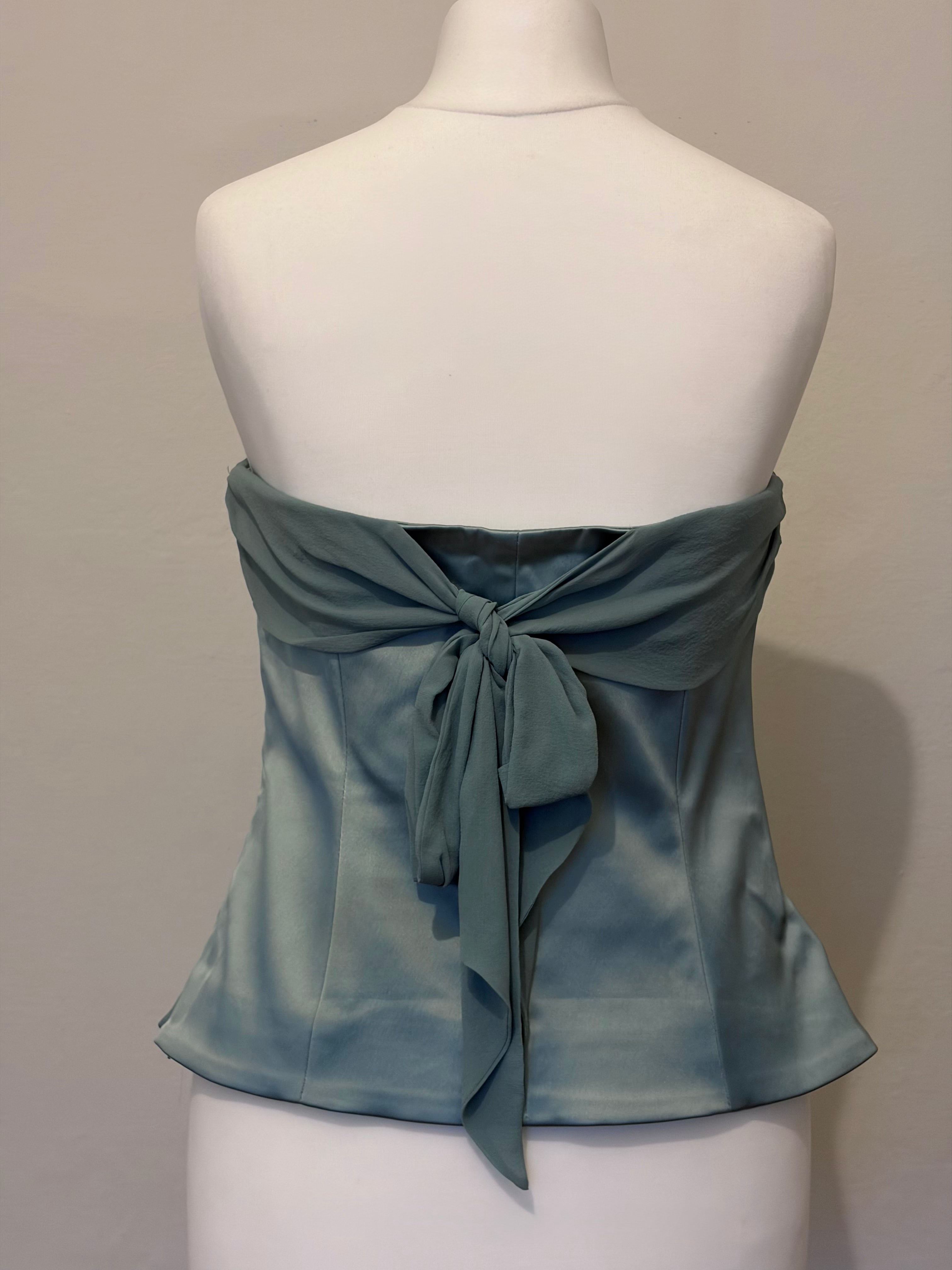 Teal satin bow ribbon corset top