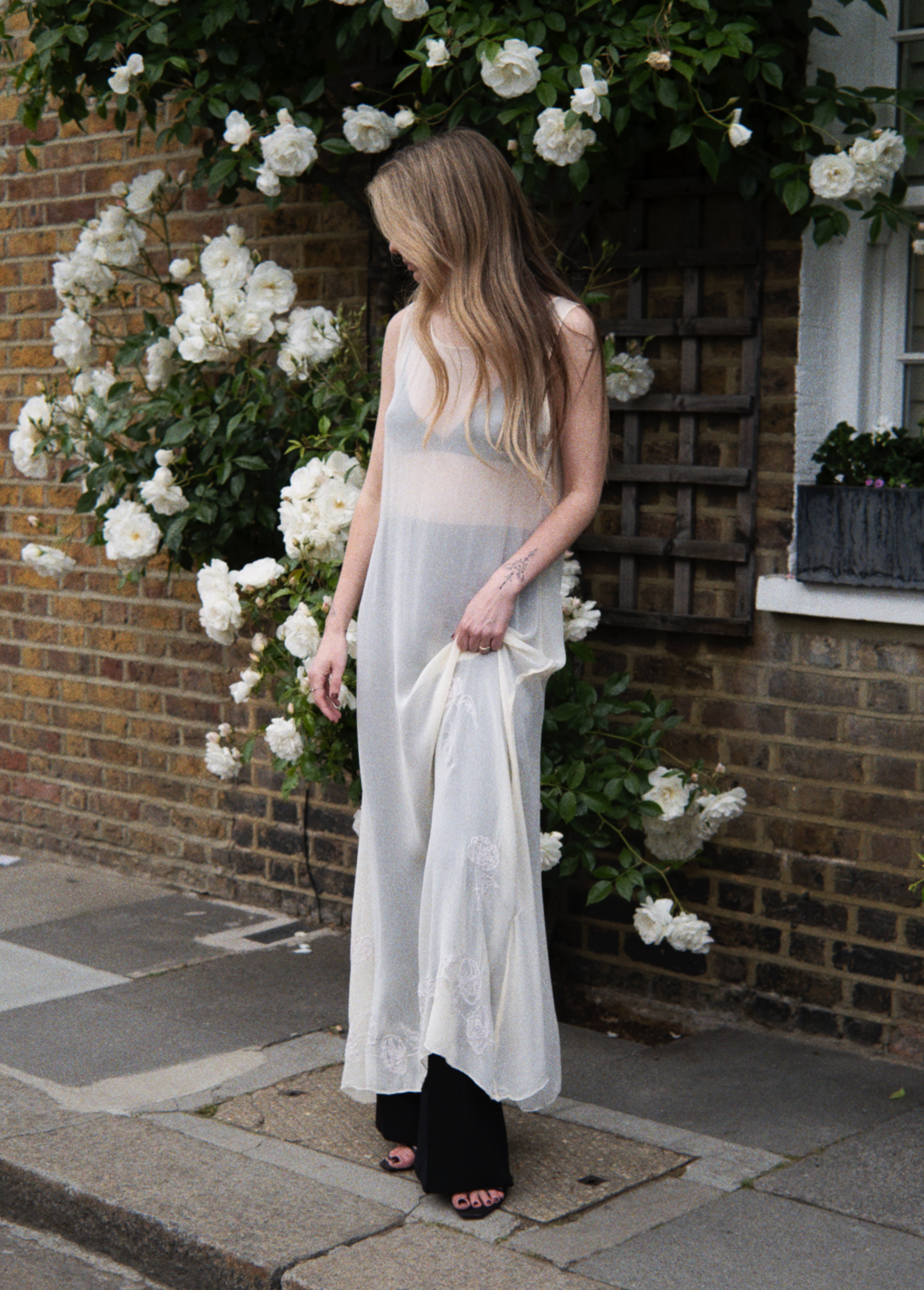 Sheer dress with flower embroidery
