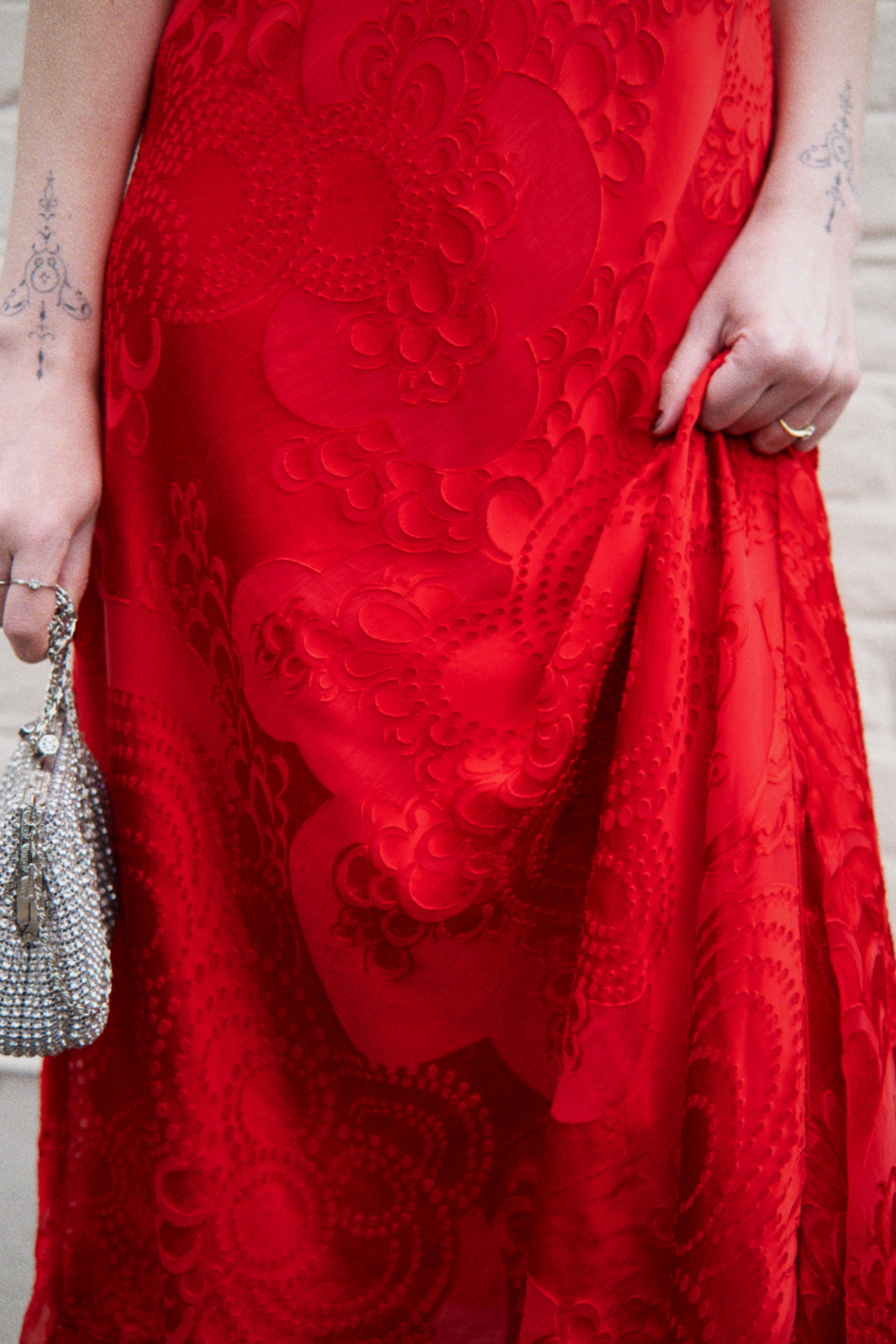 Red silk-blend midi dress