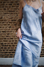 Blue floral print slip dress