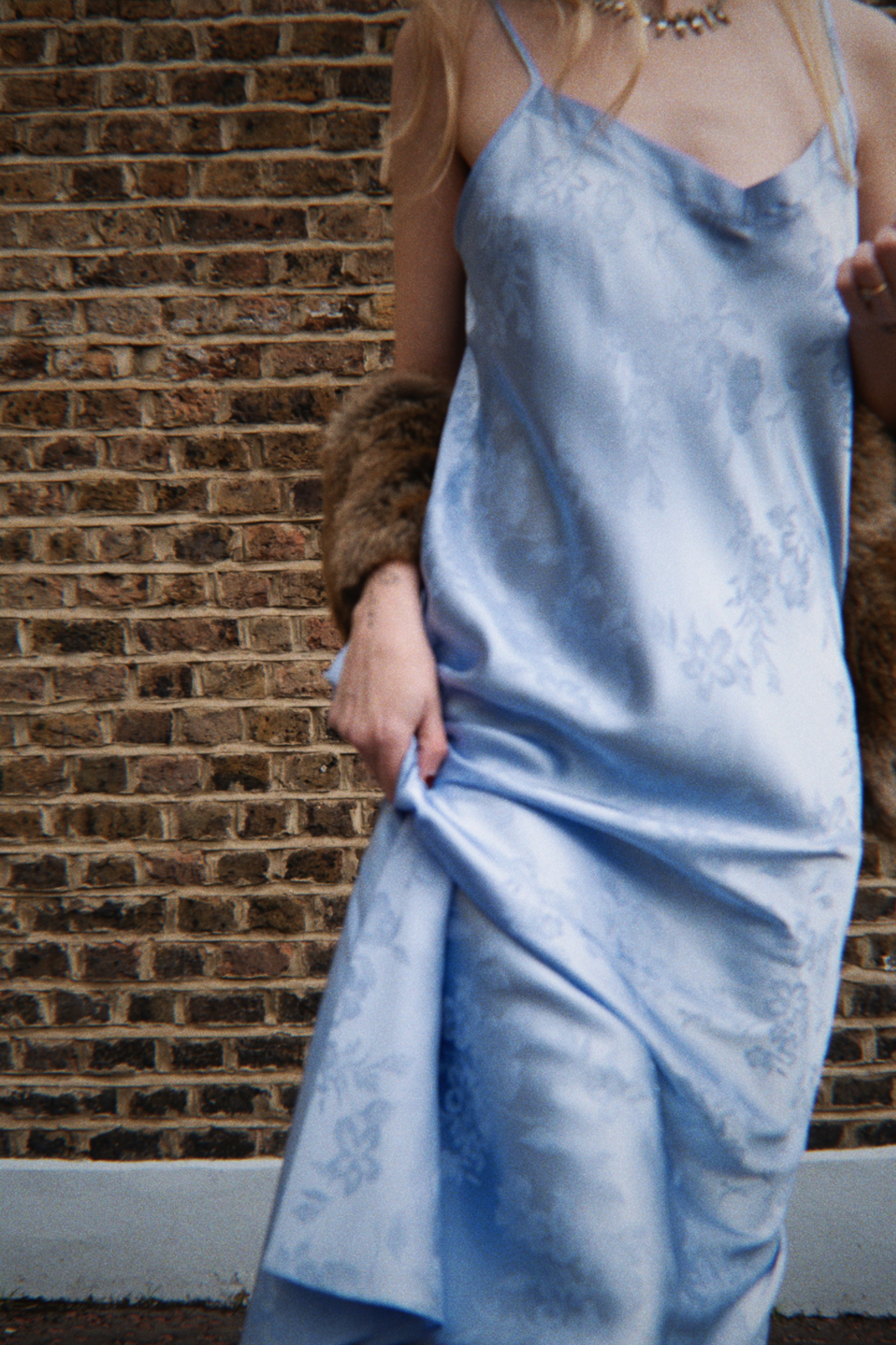Blue floral print slip dress