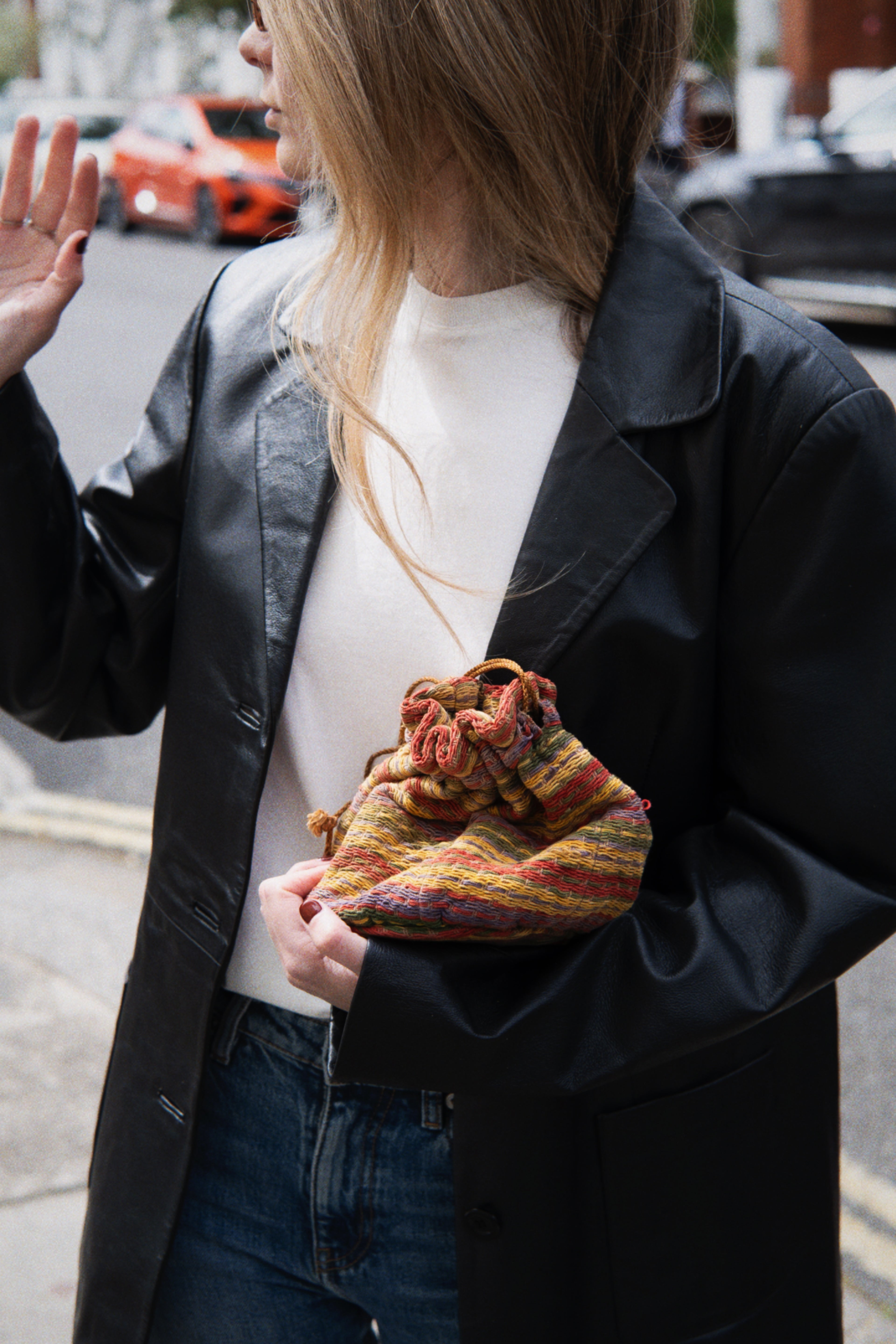 Woven 1970s drawstring bag