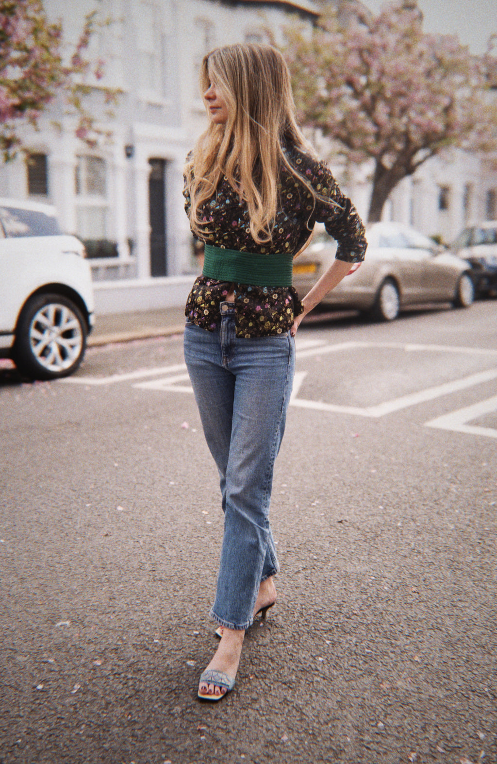 Floral print black jacket with button detail