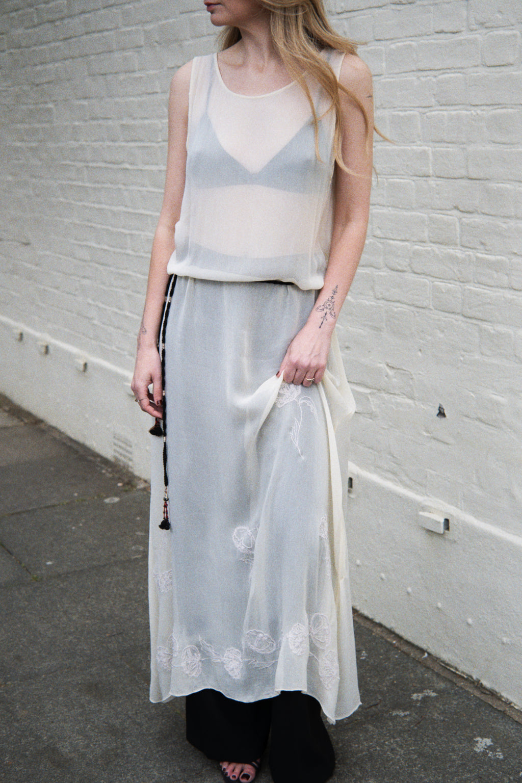 Sheer dress with flower embroidery