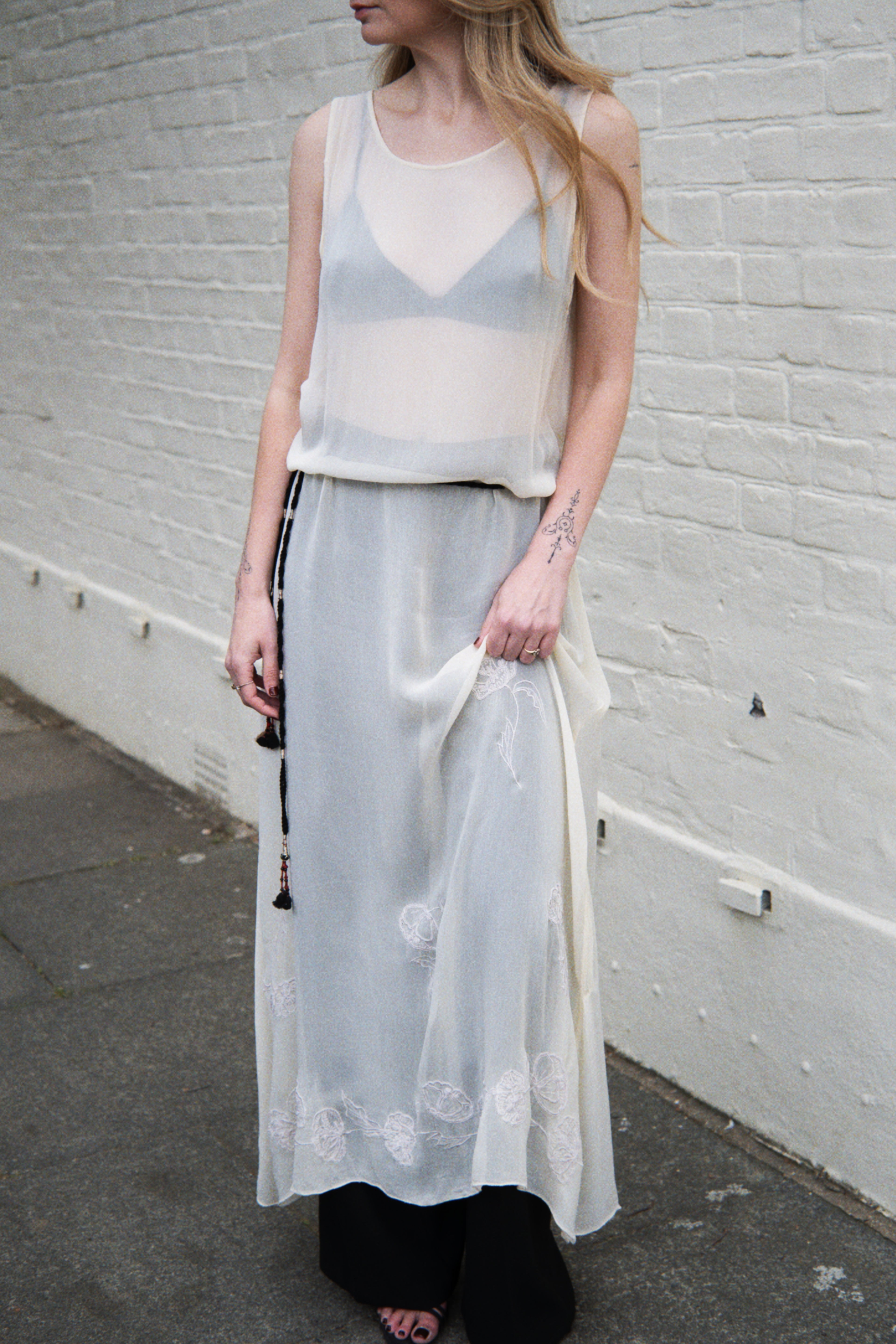 Sheer dress with flower embroidery