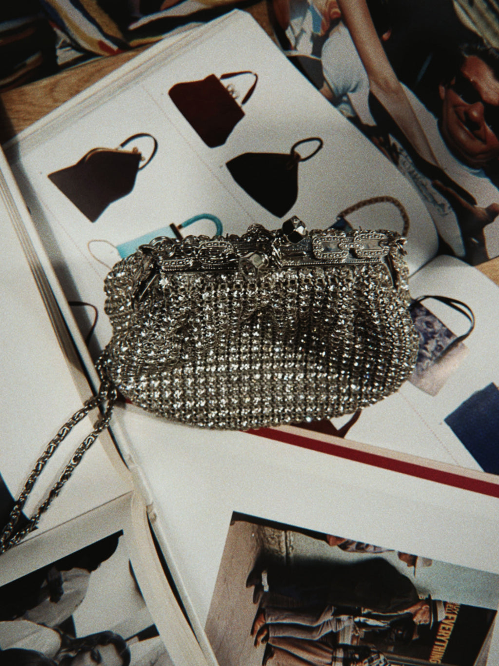 Silver diamante bag with chain strap