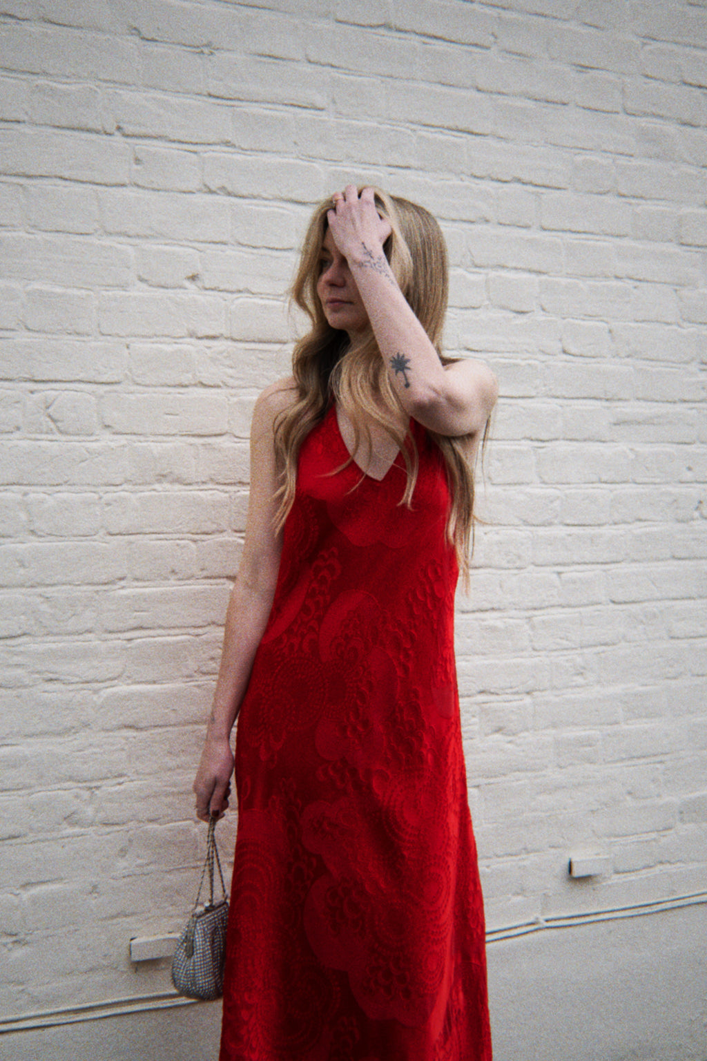 Red silk-blend midi dress