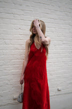 Red silk-blend midi dress